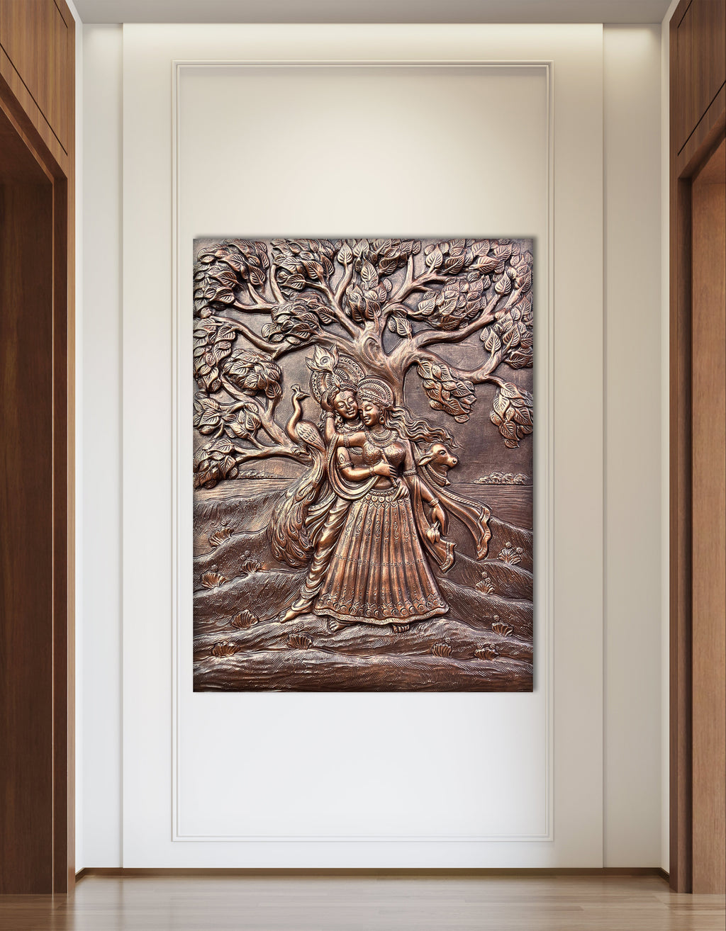 4x3 Feet Radha Krishna Romantic 3D Relief Wall Mural | Ready-to-Hang Spiritual Décor for Home & Office