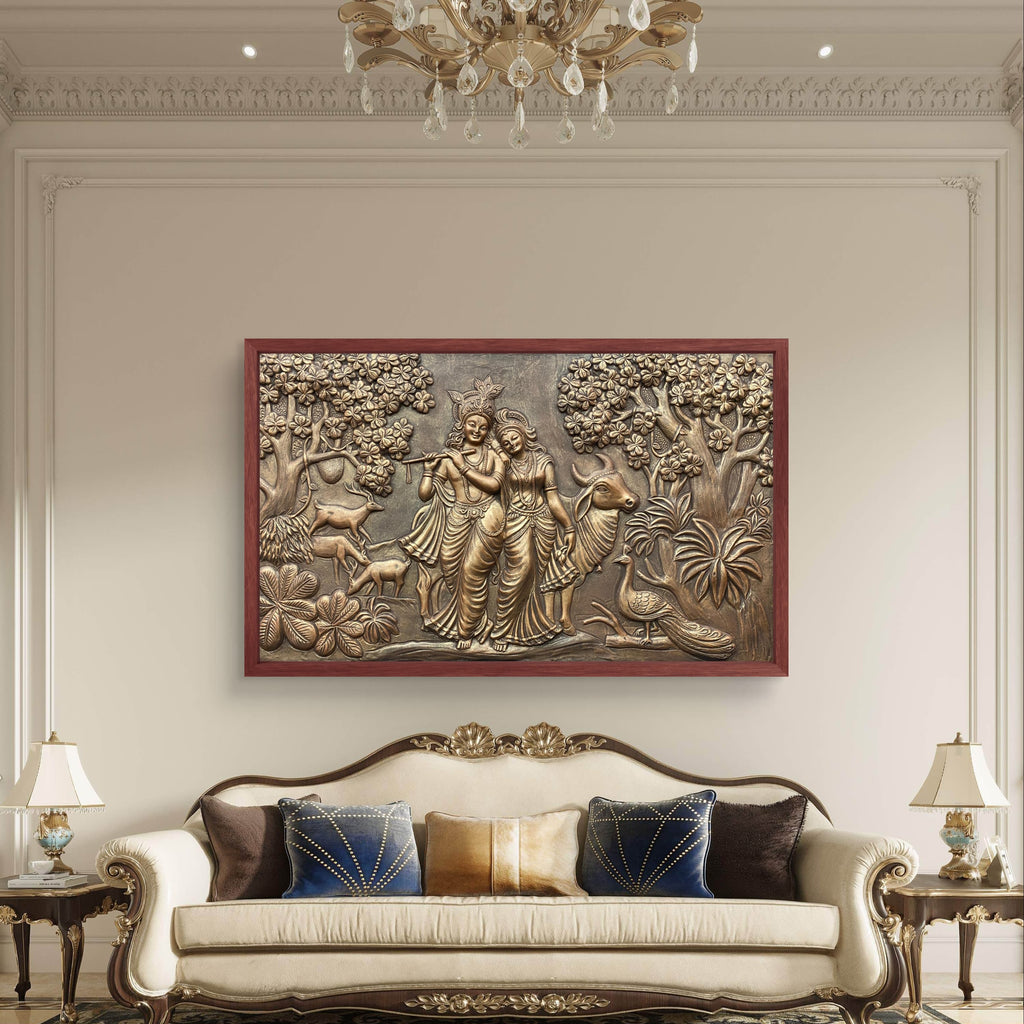 5x3 Feet | Handcrafted Radha Krishna 3D Relief Wall Mural | Divine Wall Art | Large Spiritual Décor