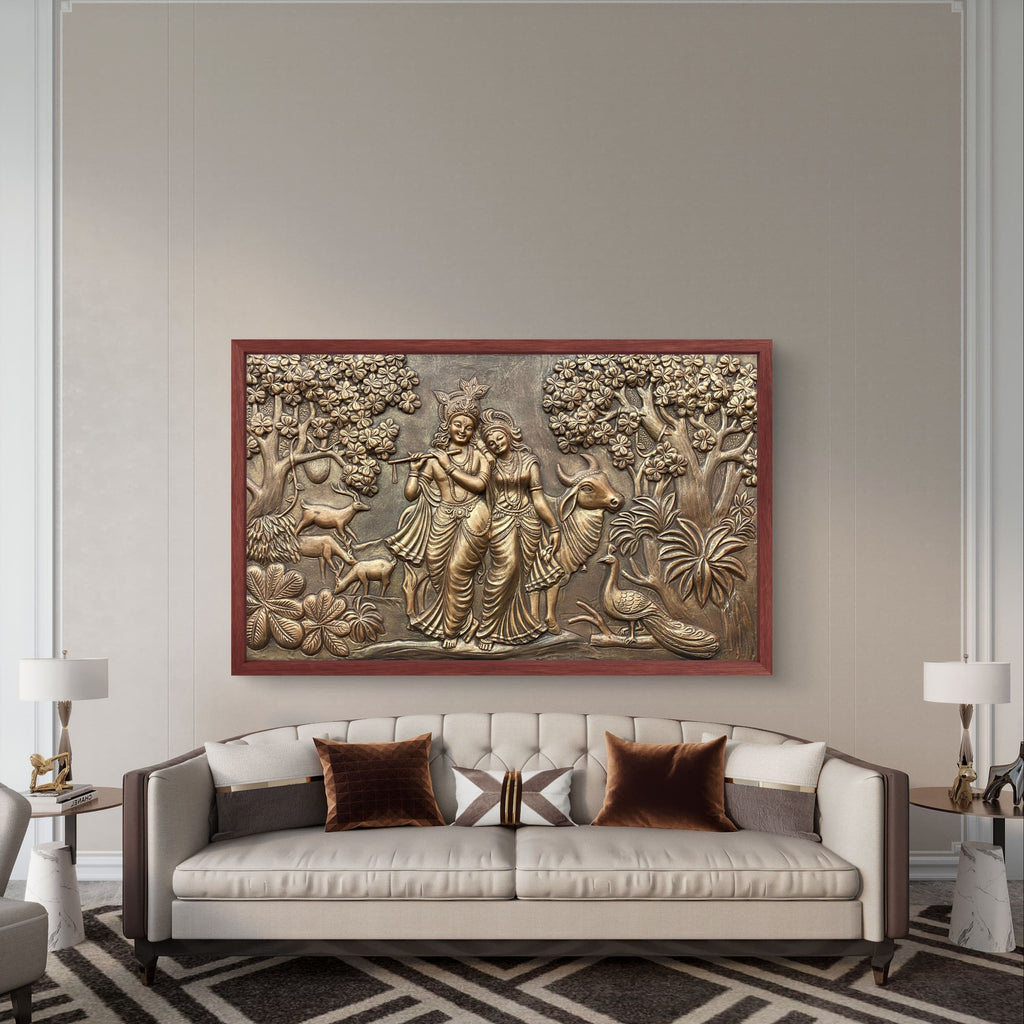 5x3 Feet | Handcrafted Radha Krishna 3D Relief Wall Mural | Divine Wall Art | Large Spiritual Décor