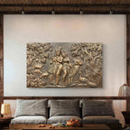 5x3 Feet | Handcrafted Radha Krishna 3D Relief Wall Mural | Divine Wall Art | Large Spiritual Décor
