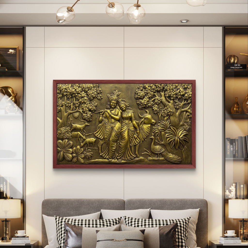 5x3 Feet | Handcrafted Radha Krishna 3D Relief Wall Mural | Divine Wall Art | Large Spiritual Décor