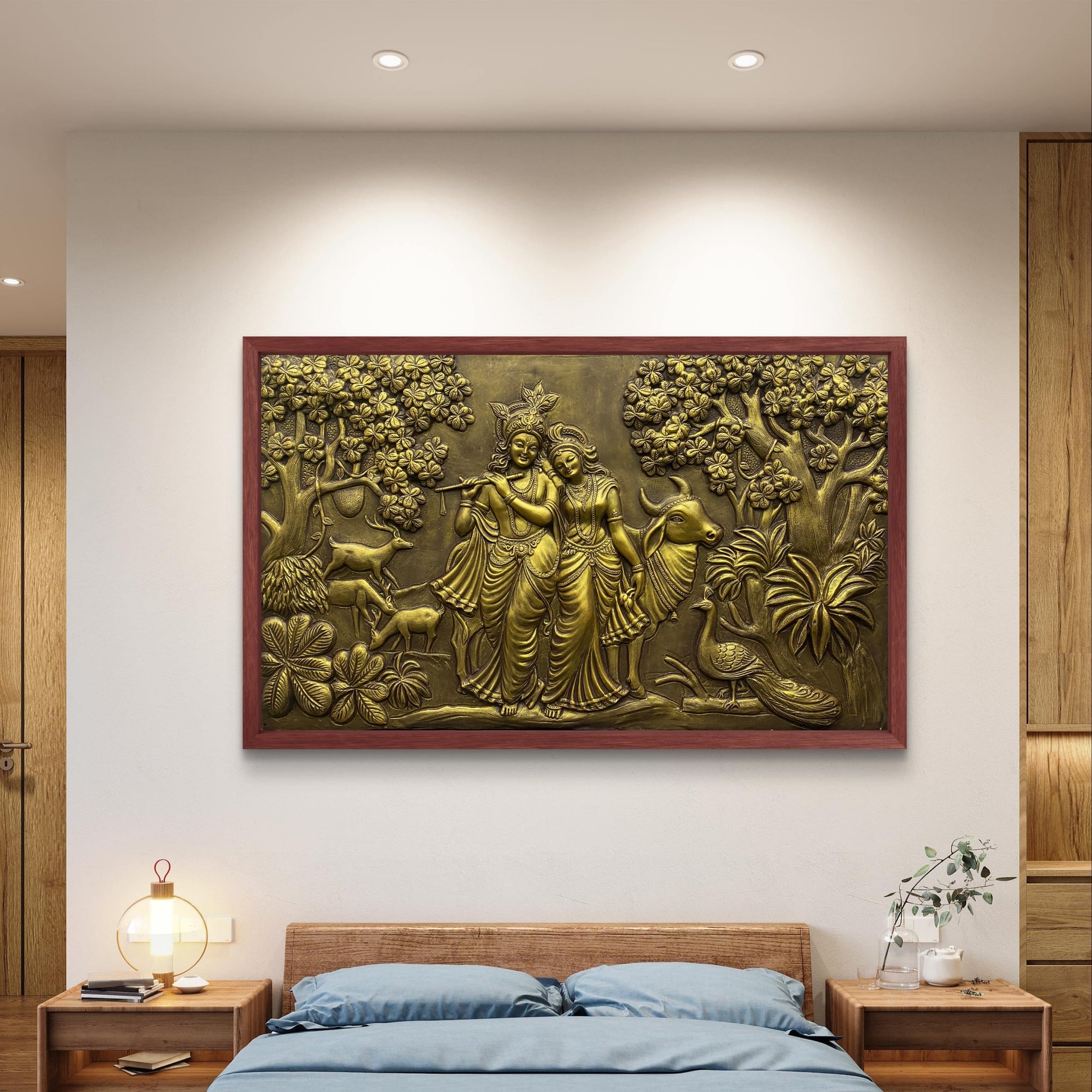 5x3 Feet | Handcrafted Radha Krishna 3D Relief Wall Mural | Divine Wall Art | Large Spiritual Décor