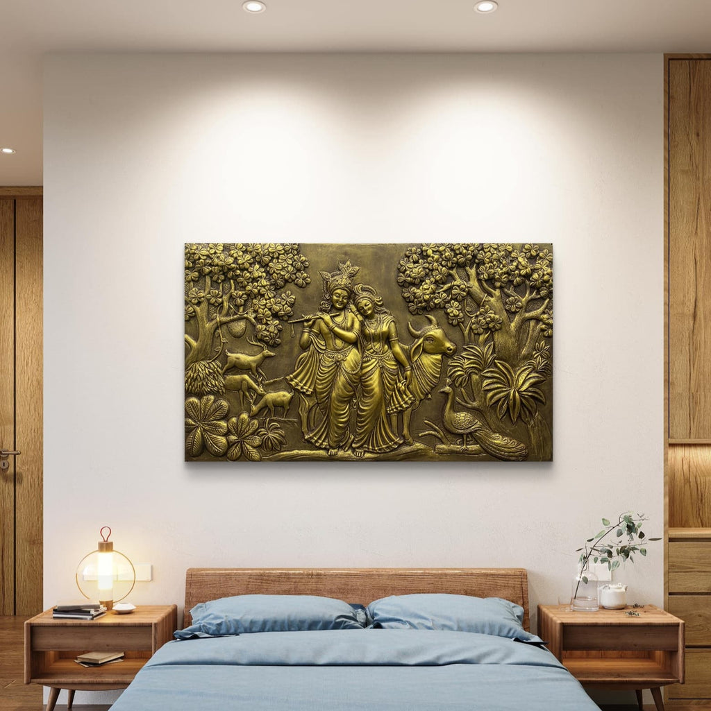5x3 Feet | Handcrafted Radha Krishna 3D Relief Wall Mural | Divine Wall Art | Large Spiritual Décor
