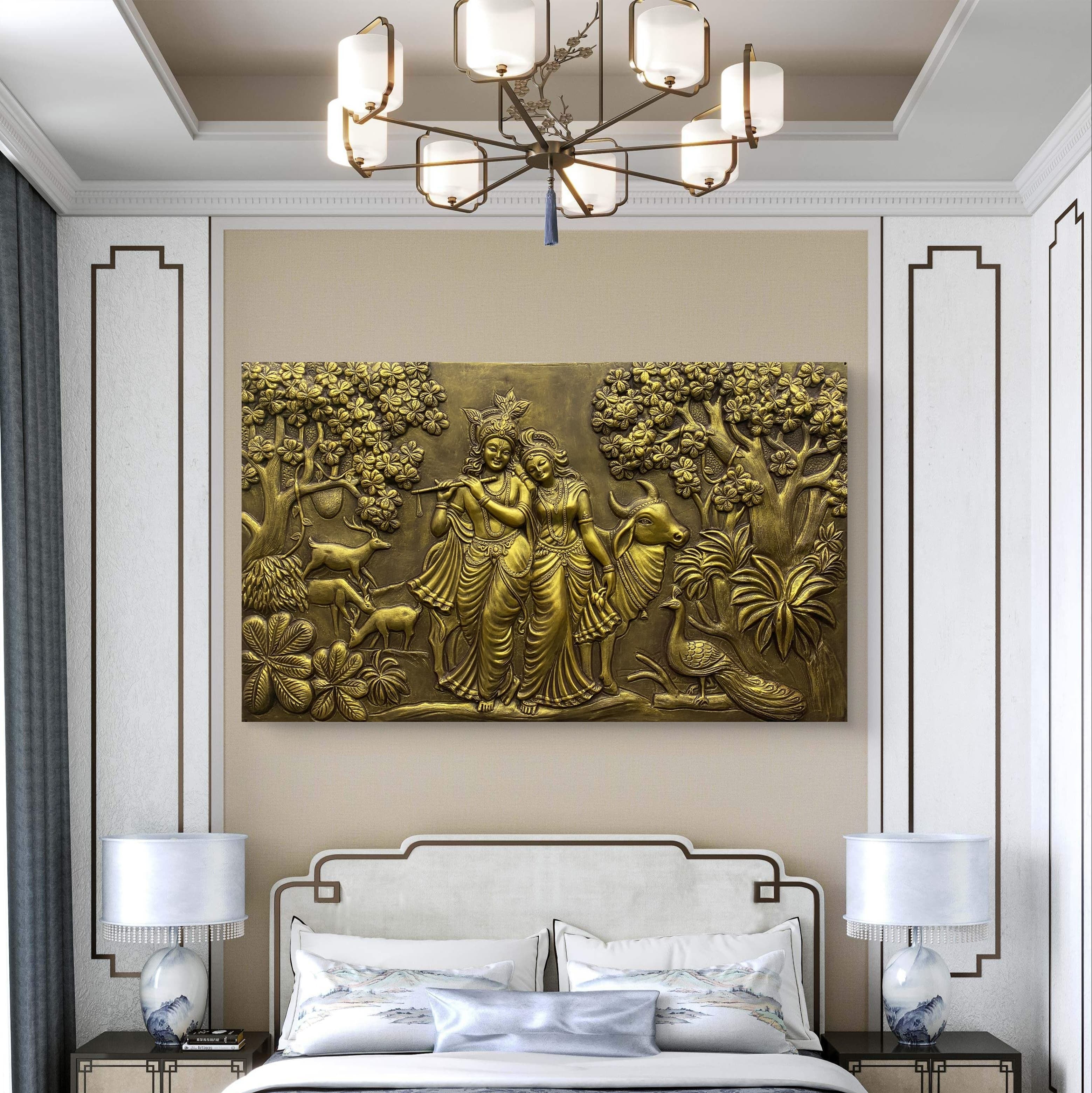 5x3 Feet | Handcrafted Radha Krishna 3D Relief Wall Mural | Divine Wall Art | Large Spiritual Décor