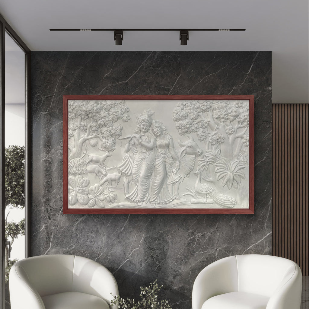 5x3 Feet | Handcrafted Radha Krishna 3D Relief Wall Mural | Divine Wall Art | Large Spiritual Décor