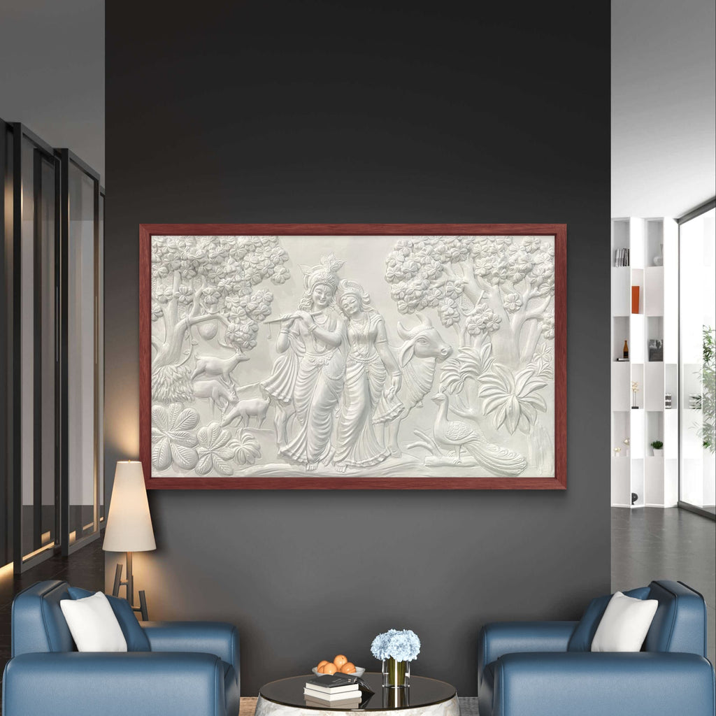 5x3 Feet | Handcrafted Radha Krishna 3D Relief Wall Mural | Divine Wall Art | Large Spiritual Décor