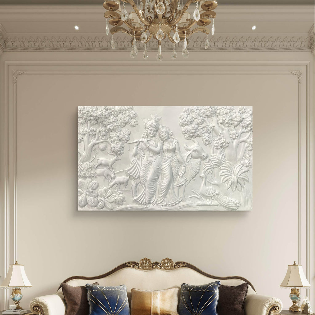 5x3 Feet | Handcrafted Radha Krishna 3D Relief Wall Mural | Divine Wall Art | Large Spiritual Décor