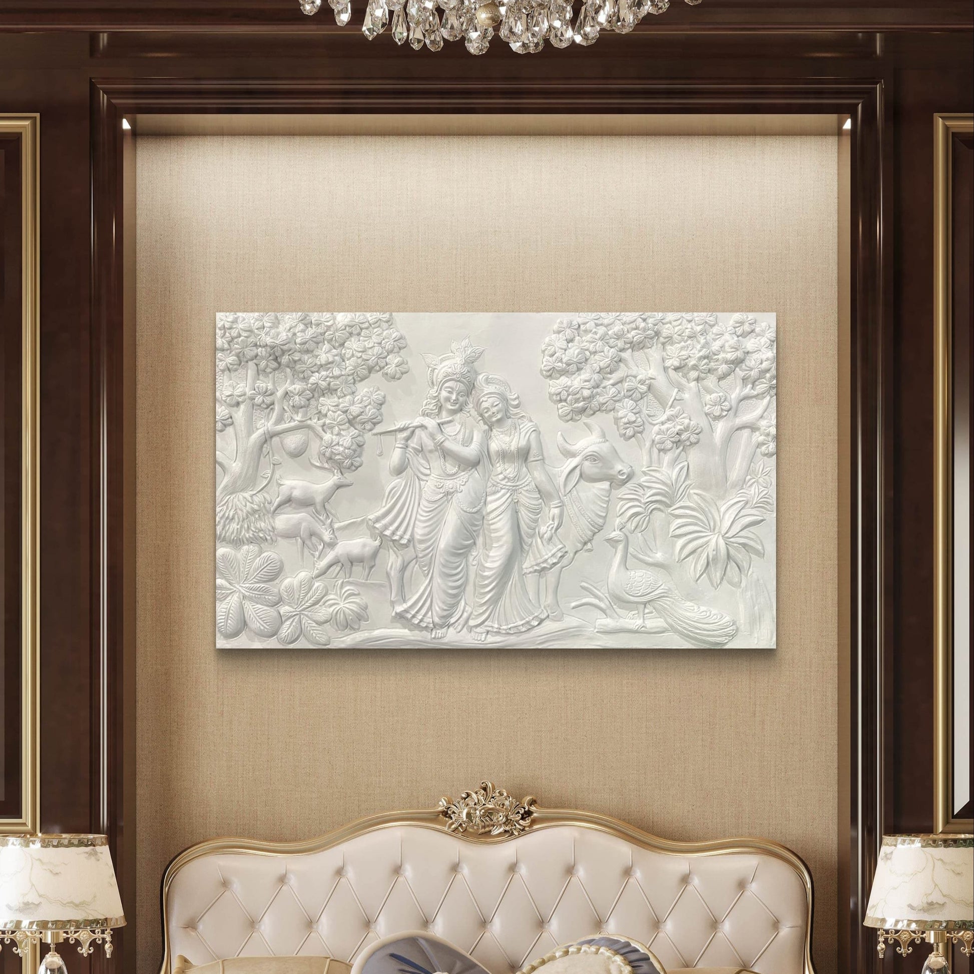 5x3 Feet | Handcrafted Radha Krishna 3D Relief Wall Mural | Divine Wall Art | Large Spiritual Décor