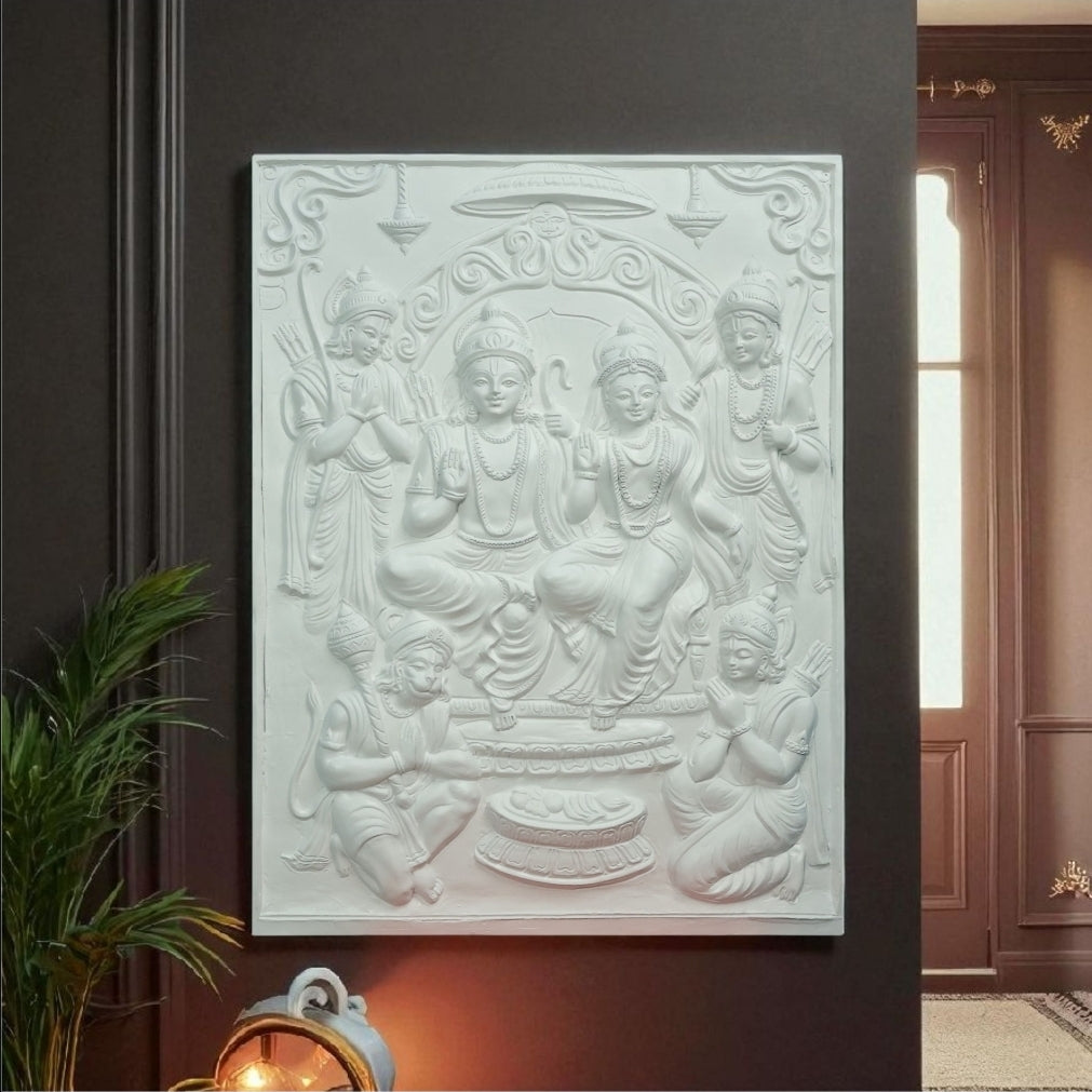 Ram Darbar 3D Relief Mural – 4x3 Feet | Divine Elegance in Bronze, Golden & White