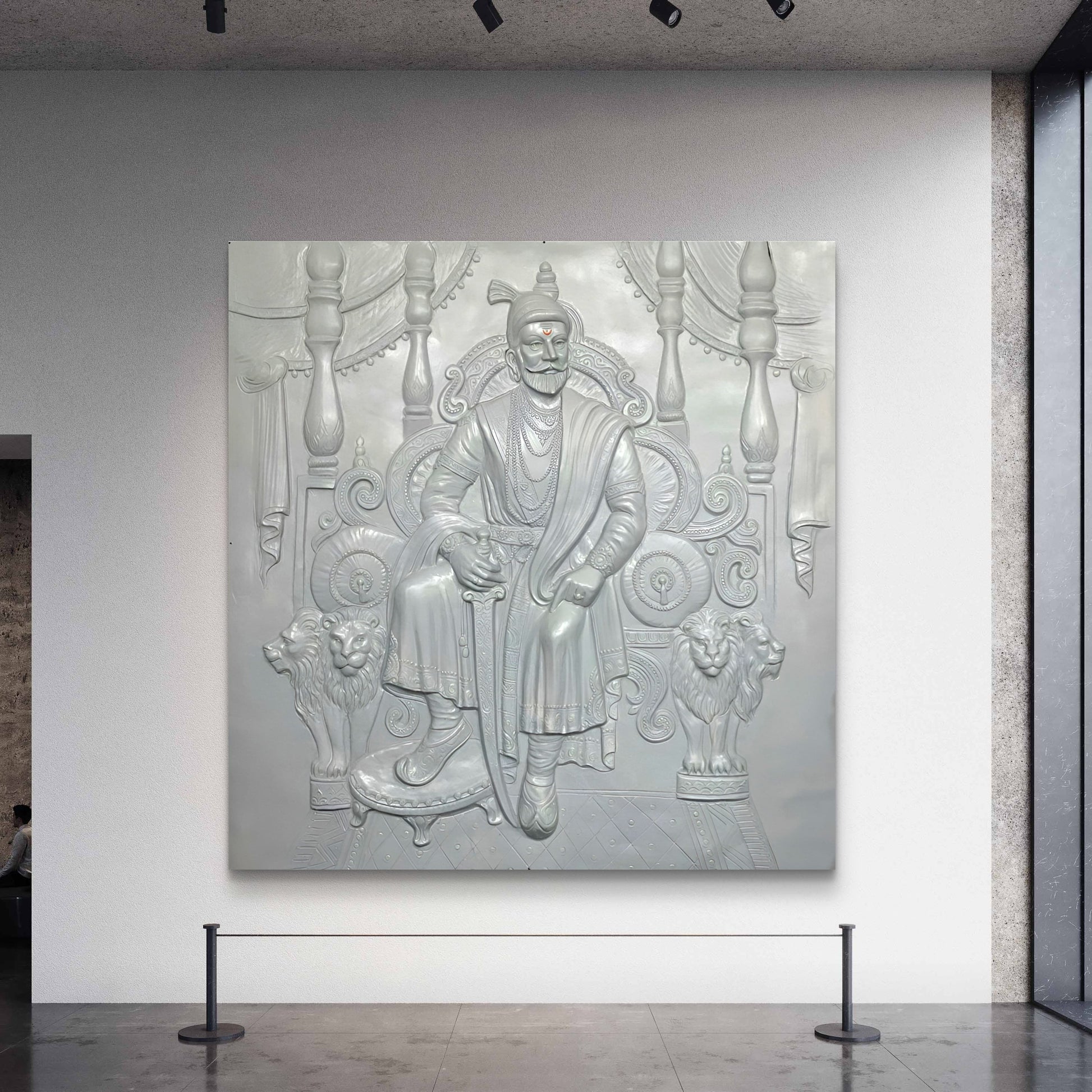 Large Size: Chhatrapati Shivaji Maharaj 3D Relief Wall Mural – Majestic Throne Artwork | Royal & Historic Home & Office Decor