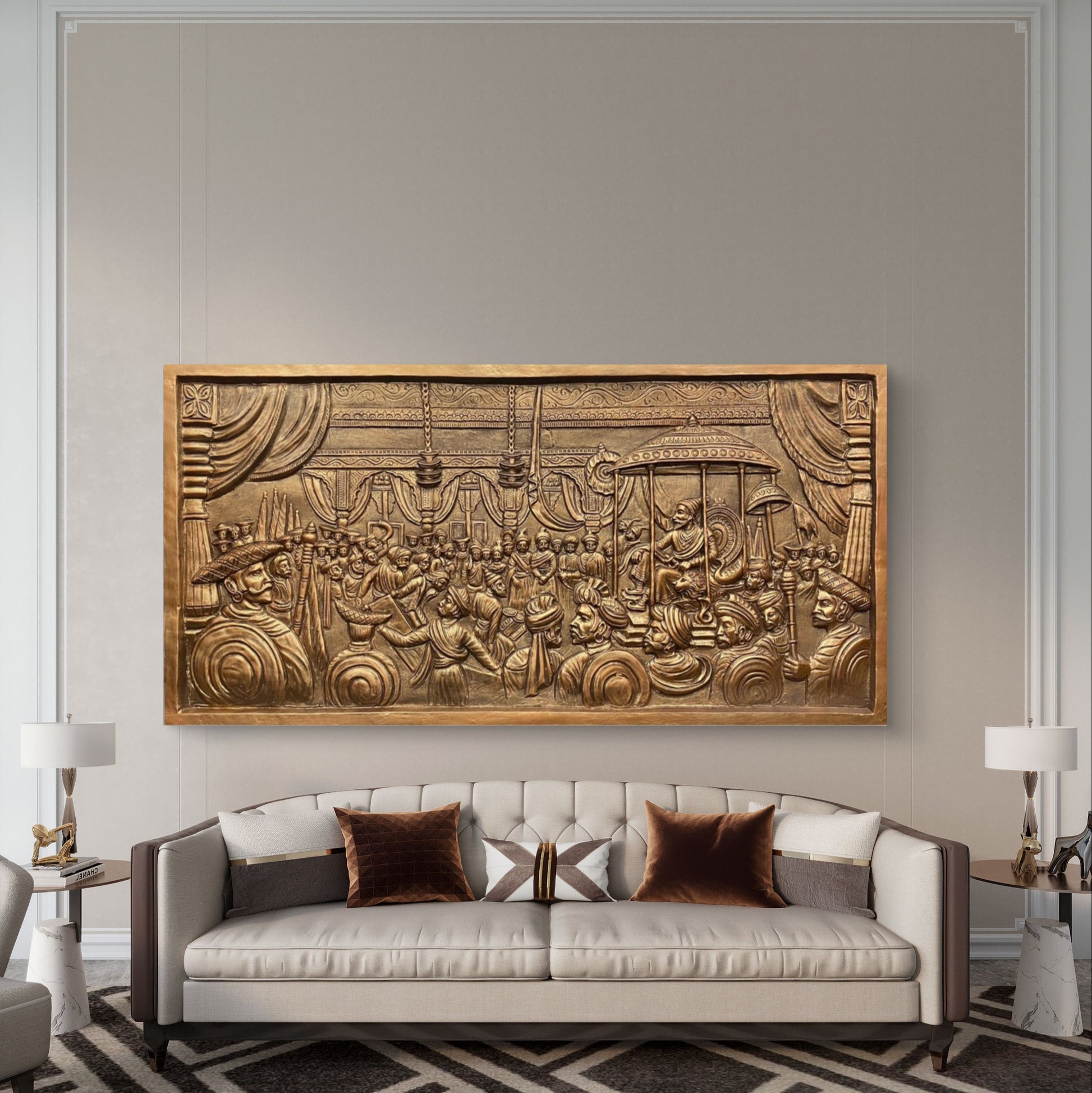 3x6 Feet | Grandeur of Royalty | Rajyabhishek of Chhatrapati Shivaji Maharaj 3D Relief Mural