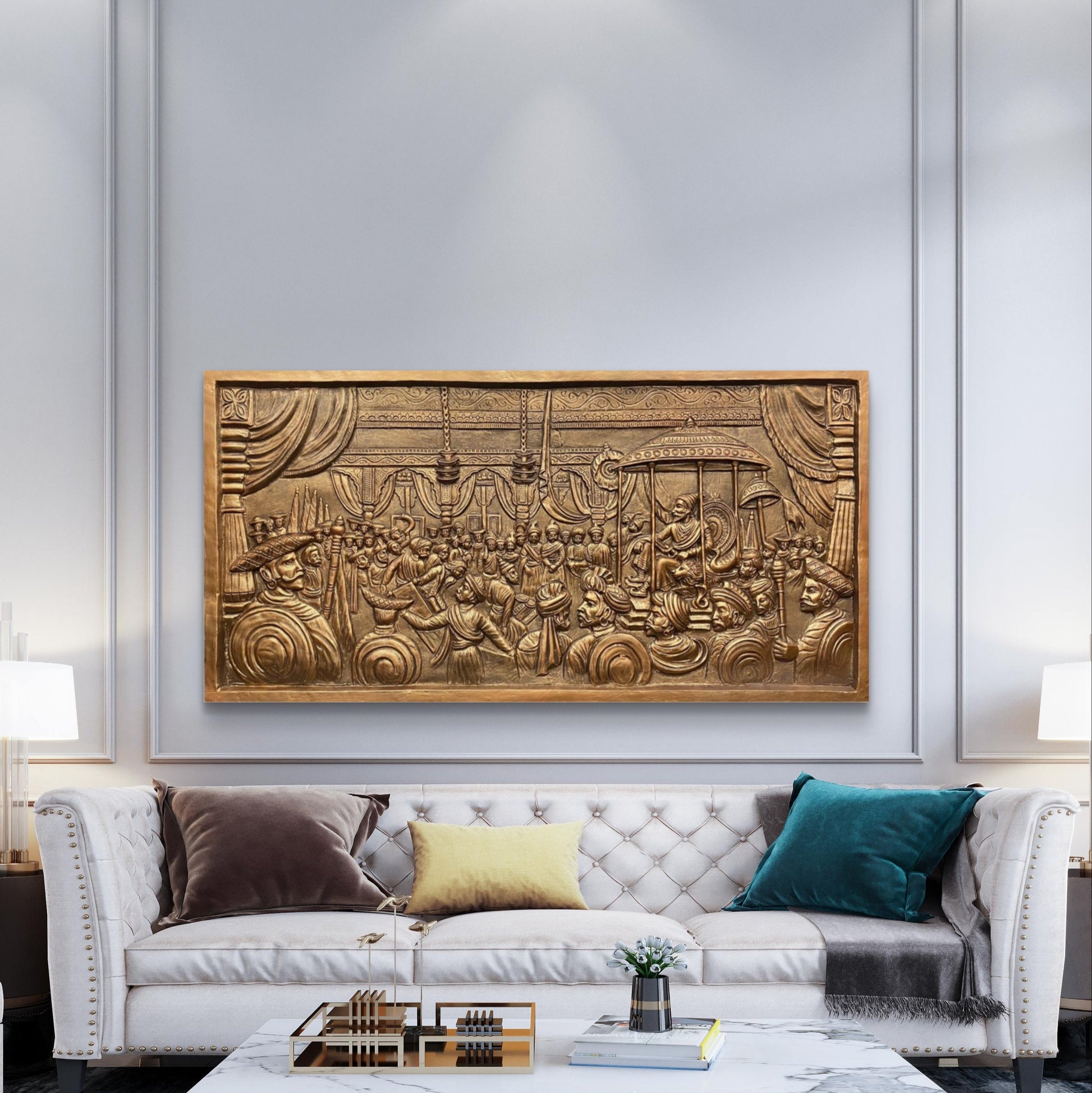 3x6 Feet | Grandeur of Royalty | Rajyabhishek of Chhatrapati Shivaji Maharaj 3D Relief Mural