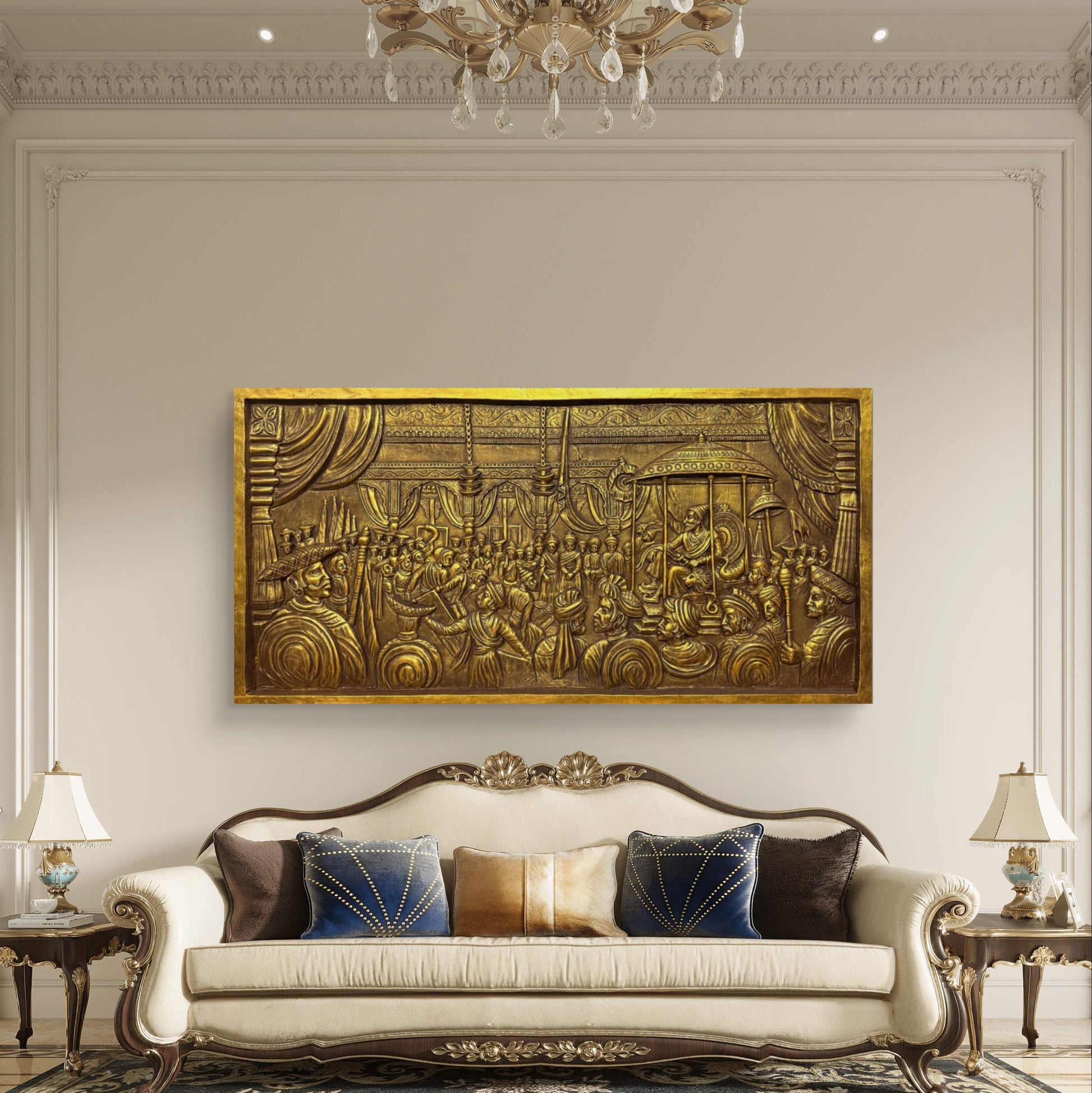3x6 Feet | Grandeur of Royalty | Rajyabhishek of Chhatrapati Shivaji Maharaj 3D Relief Mural