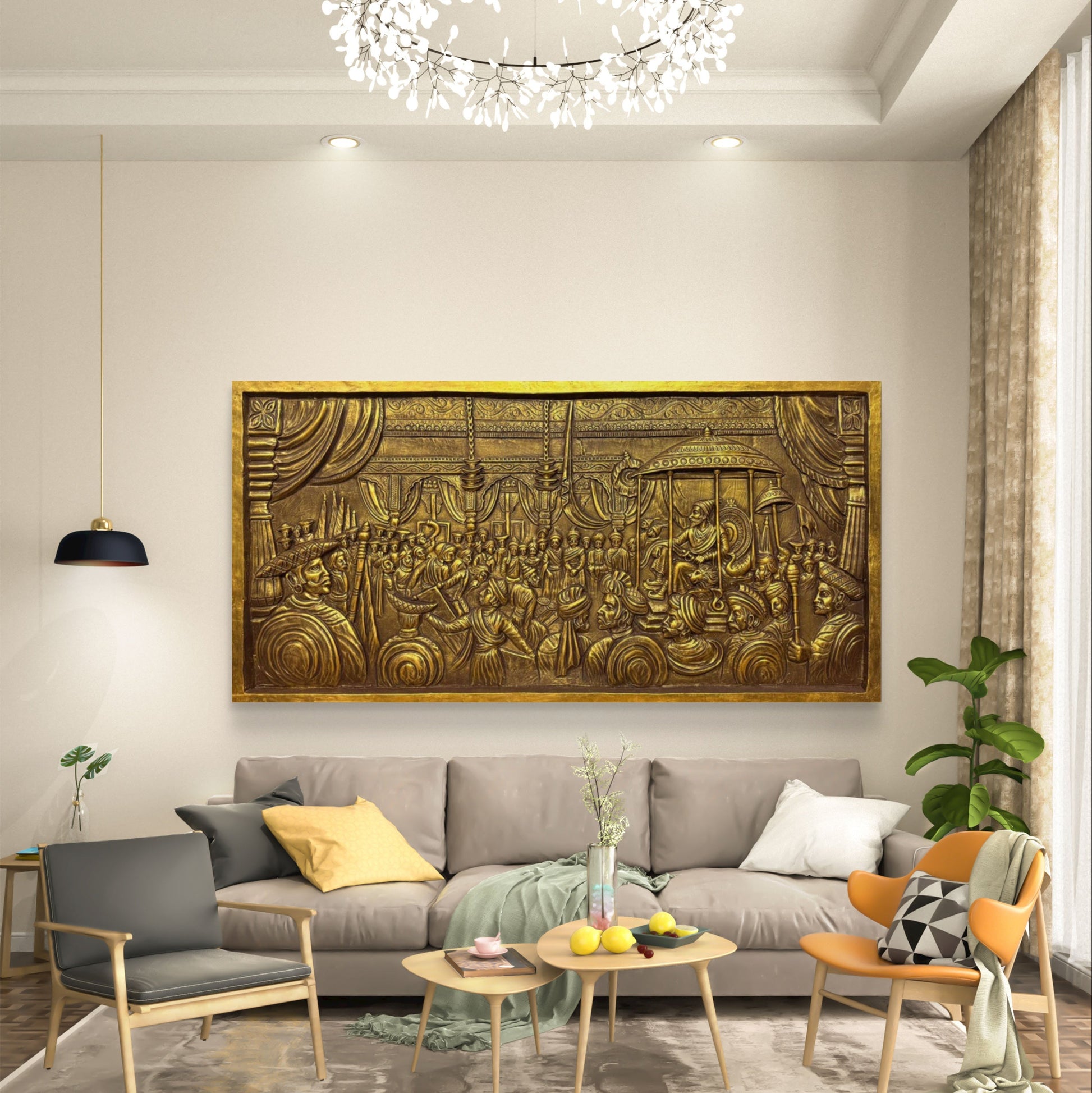 3x6 Feet | Grandeur of Royalty | Rajyabhishek of Chhatrapati Shivaji Maharaj 3D Relief Mural