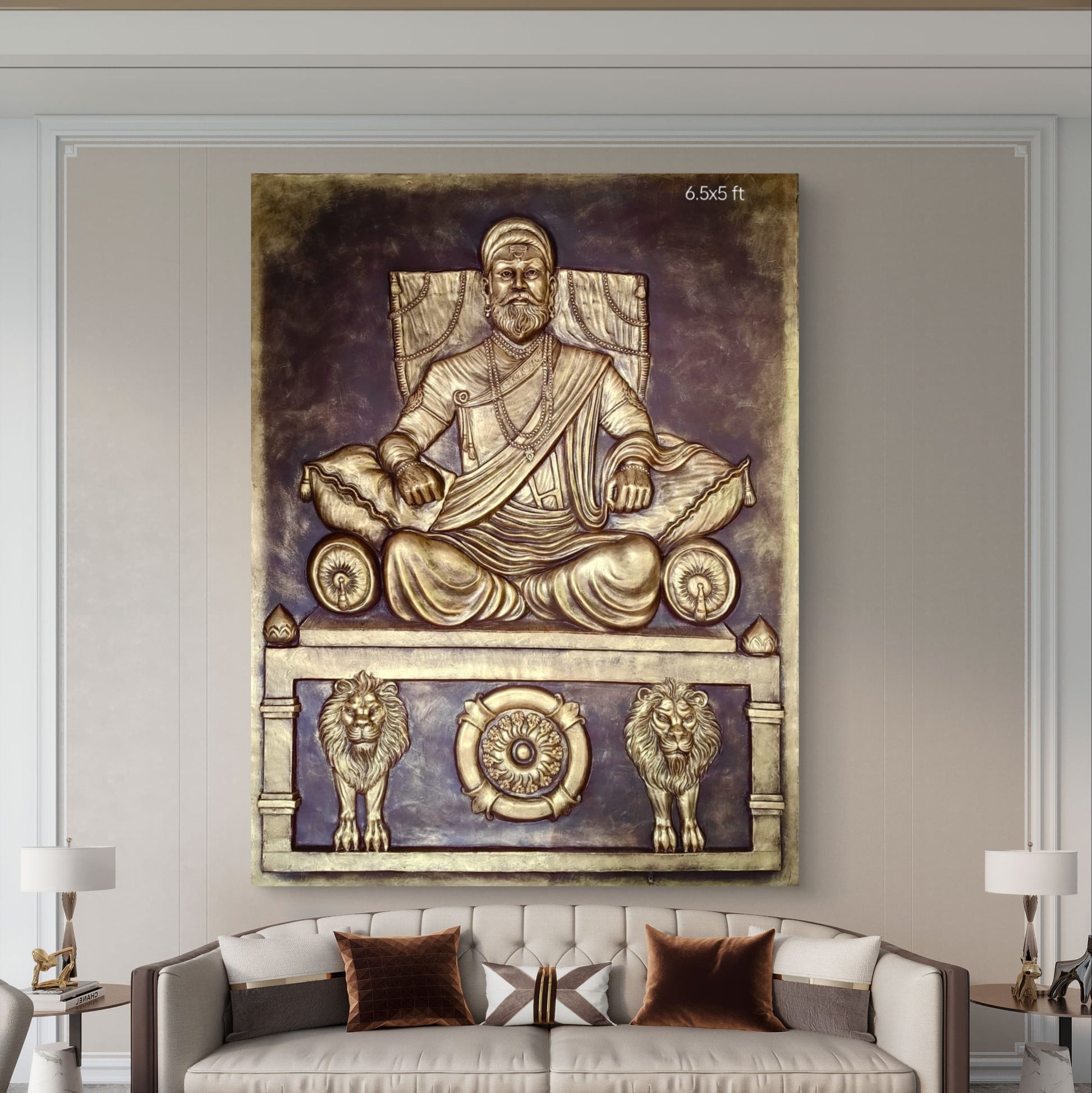 6.5x5 Feet | Chhatrapati Shivaji Maharaj 3D Relief Mural | Ready-to-Hang Indian Heritage Wall Art
