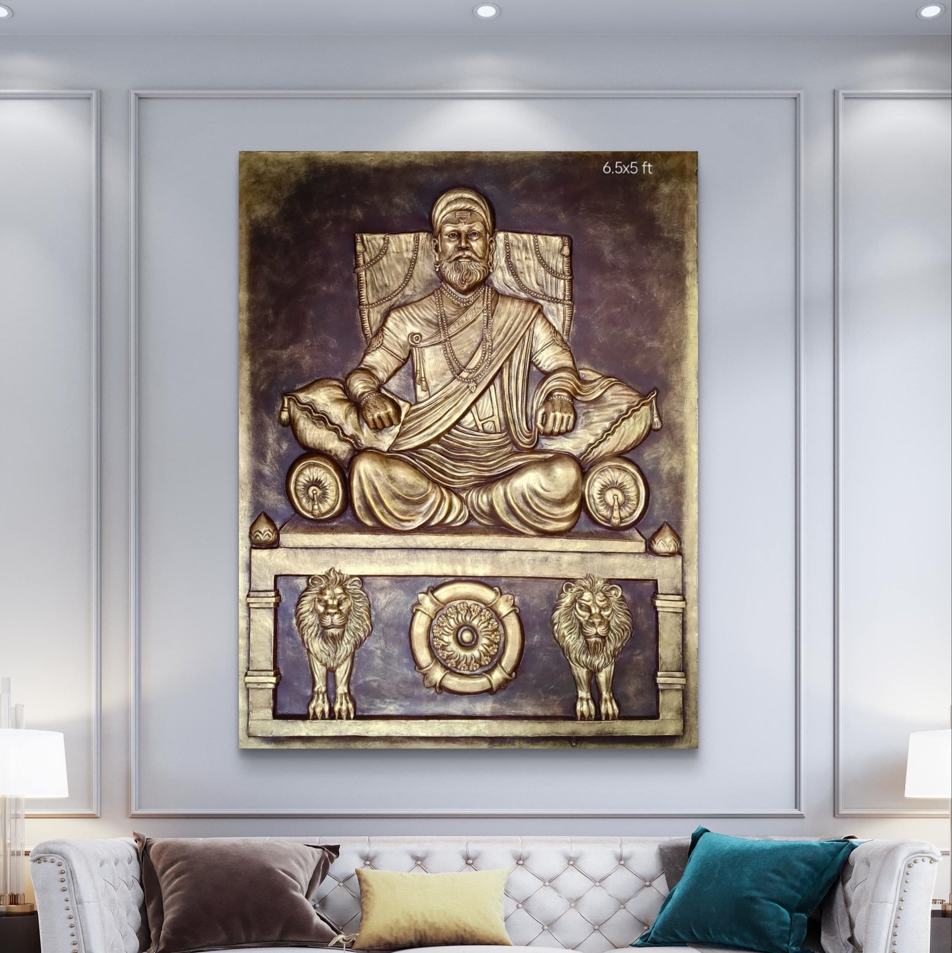 6.5x5 Feet | Chhatrapati Shivaji Maharaj 3D Relief Mural | Ready-to-Hang Indian Heritage Wall Art