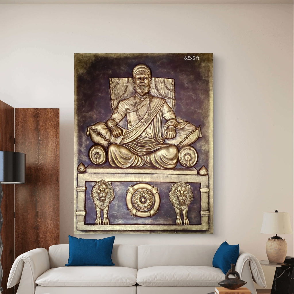6.5x5 Feet | Chhatrapati Shivaji Maharaj 3D Relief Mural | Ready-to-Hang Indian Heritage Wall Art