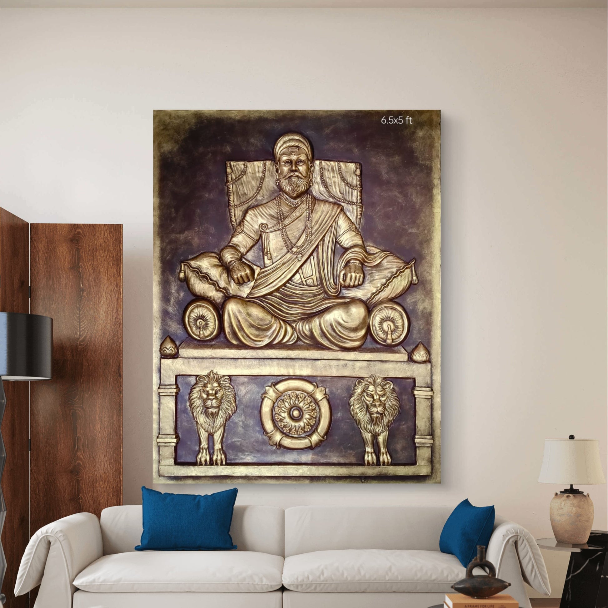 6.5x5 Feet | Chhatrapati Shivaji Maharaj 3D Relief Mural | Ready-to-Hang Indian Heritage Wall Art