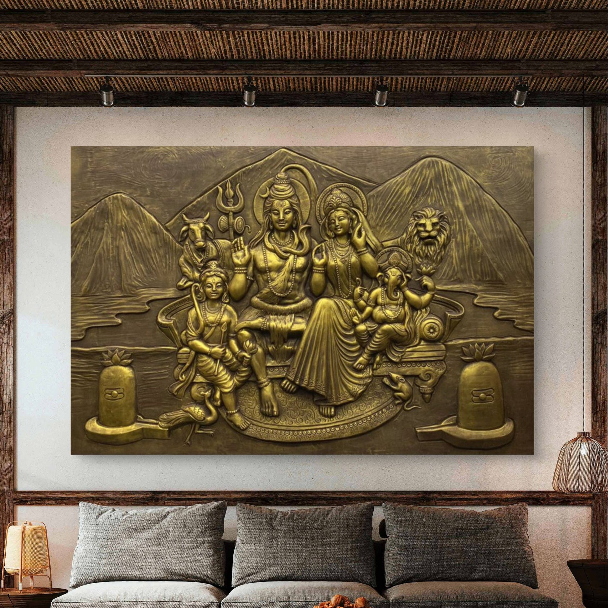 6x4 Feet | Divine Shiva Parivar 3D Relief Wall Mural | Ready to Hang