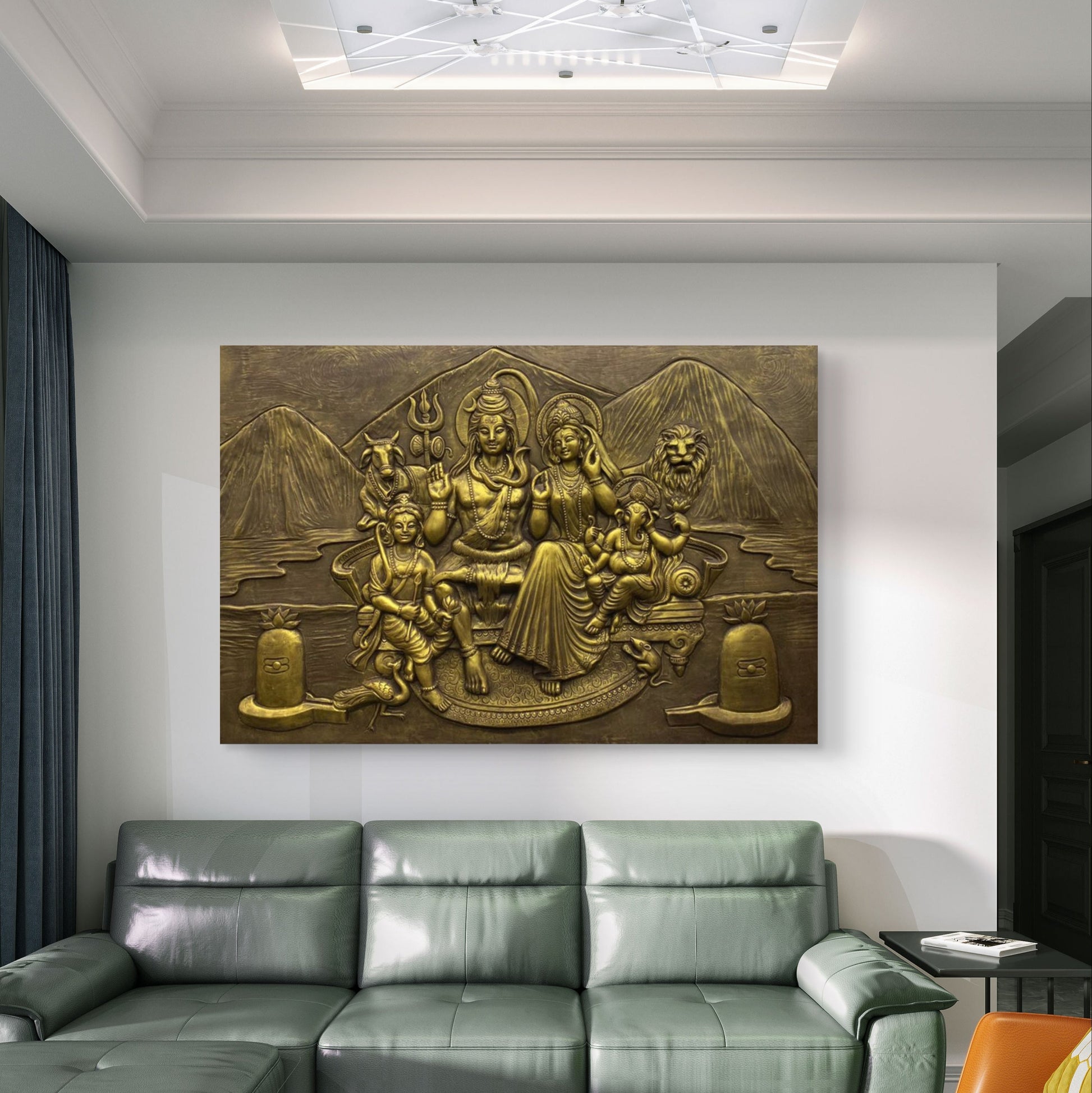 6x4 Feet | Divine Shiva Parivar 3D Relief Wall Mural | Ready to Hang