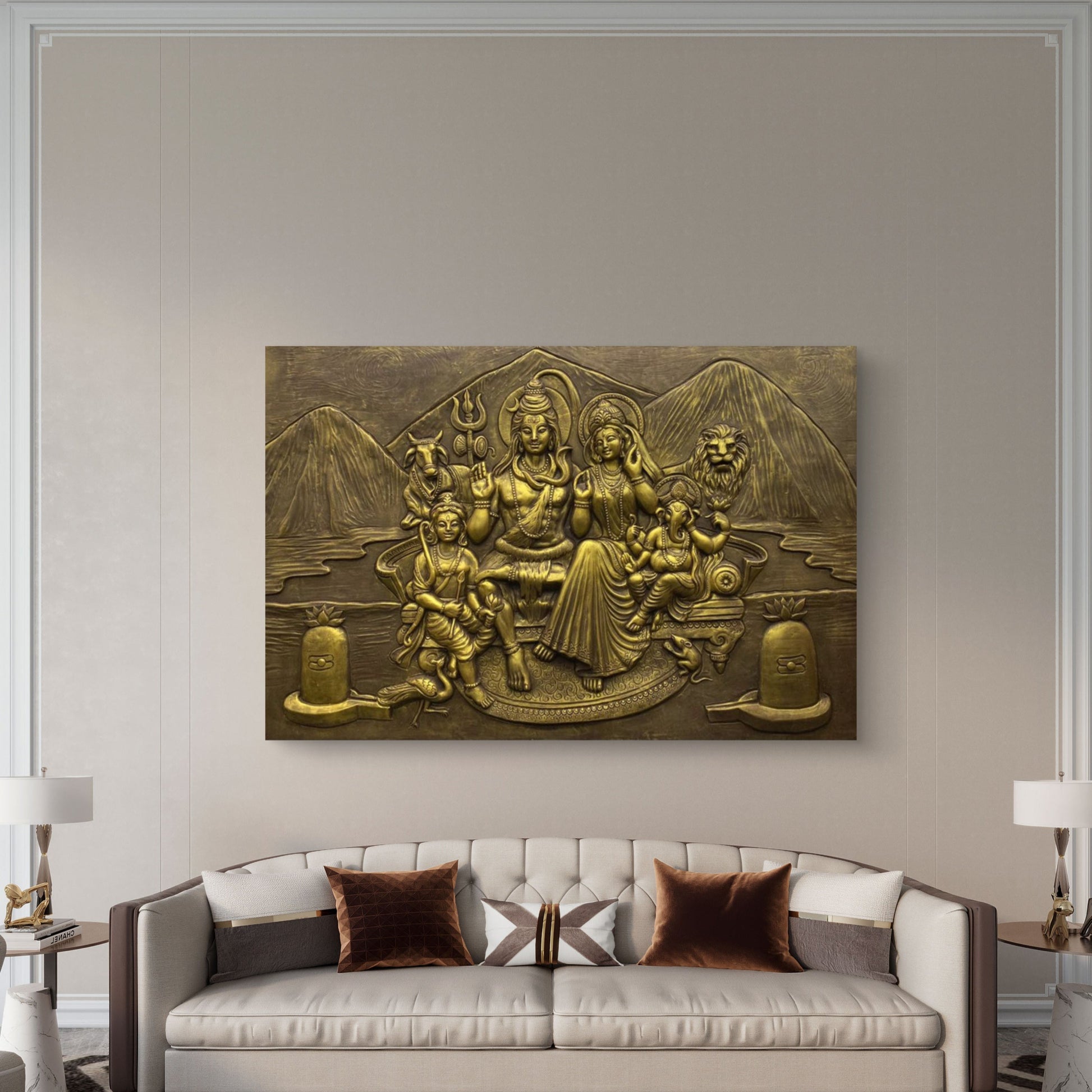 6x4 Feet | Divine Shiva Parivar 3D Relief Wall Mural | Ready to Hang