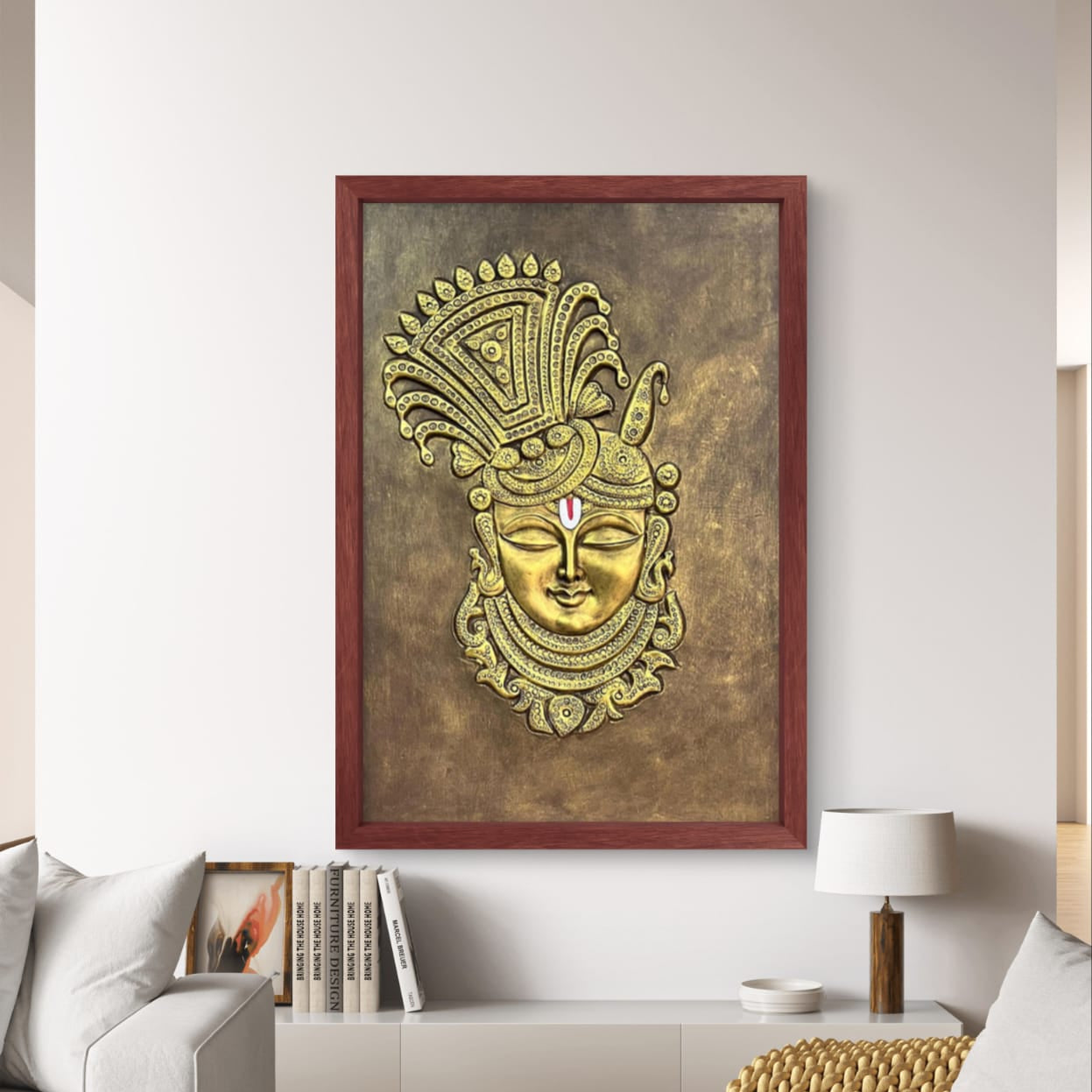 Shrinathji 3D Relief Mural Wall Art – 3x2 Feet (Bronze, Golden & White)