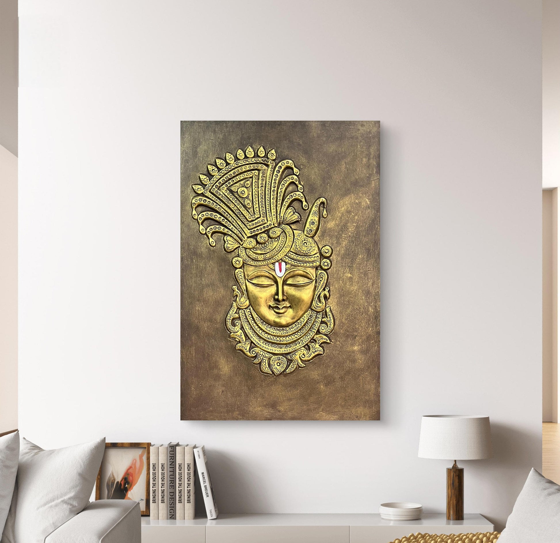 Shrinathji 3D Relief Mural Wall Art – 3x2 Feet (Bronze, Golden & White)