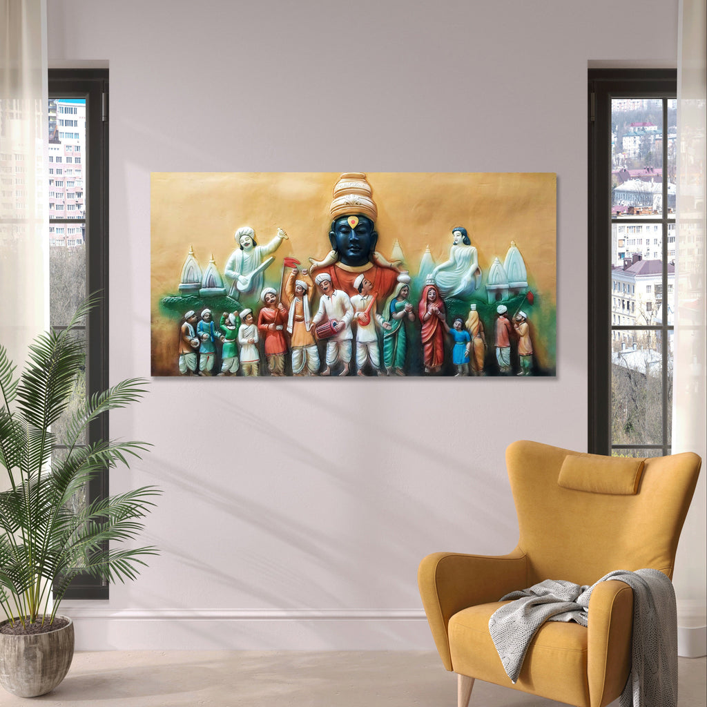 3x6 Feet | Vitthal Darshan 3D Relief Mural – Handcrafted Spiritual Wall Art | Ready to Hang