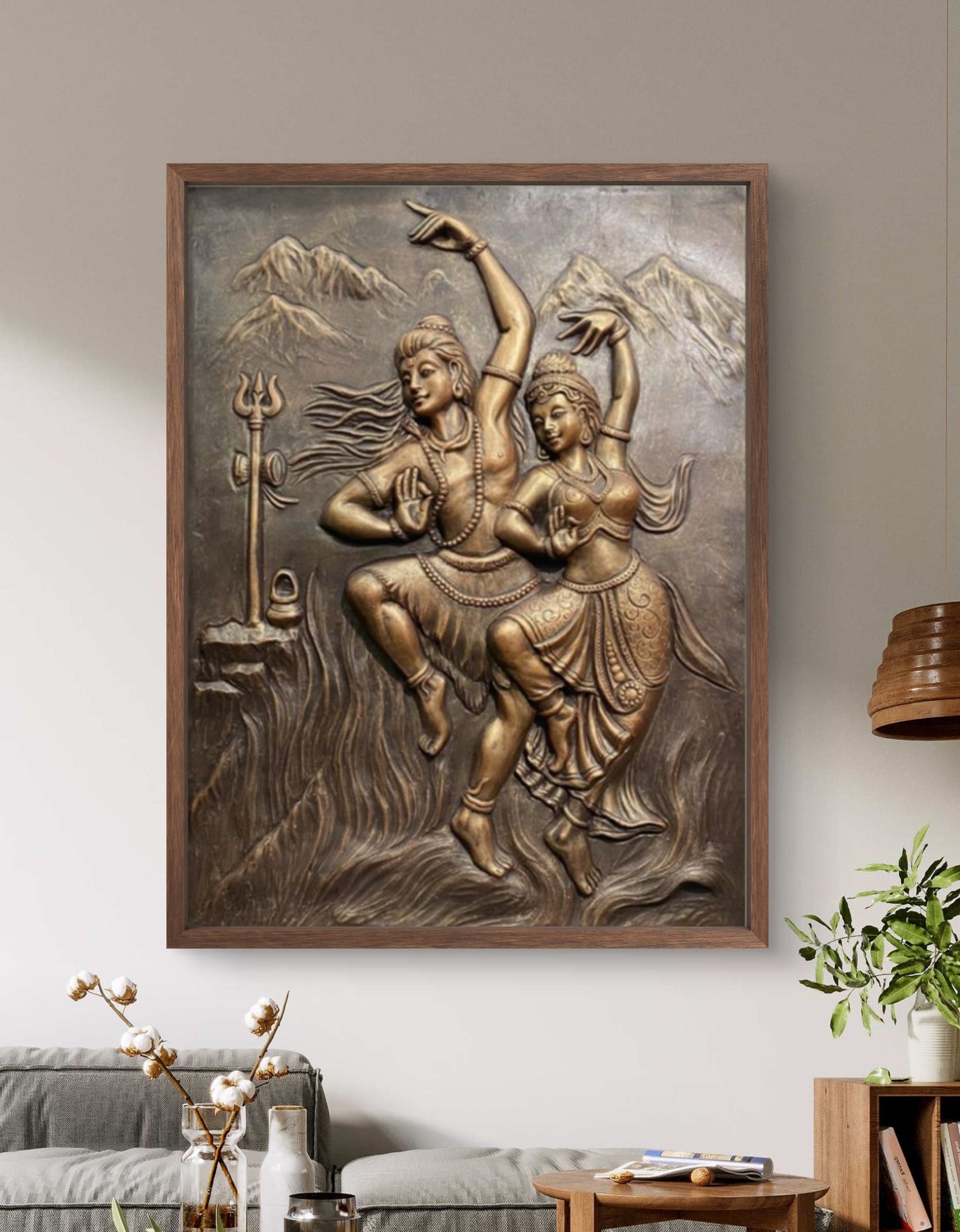 4X3 Feet | Shiv Parvati Dancing 3D Relief Mural – Ready to Hang