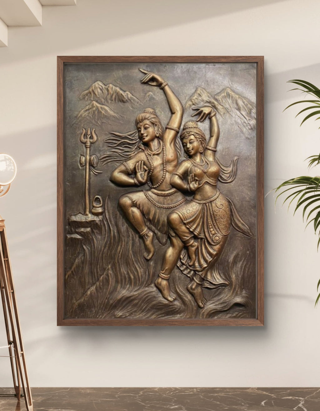 4X3 Feet | Shiv Parvati Dancing 3D Relief Mural – Ready to Hang