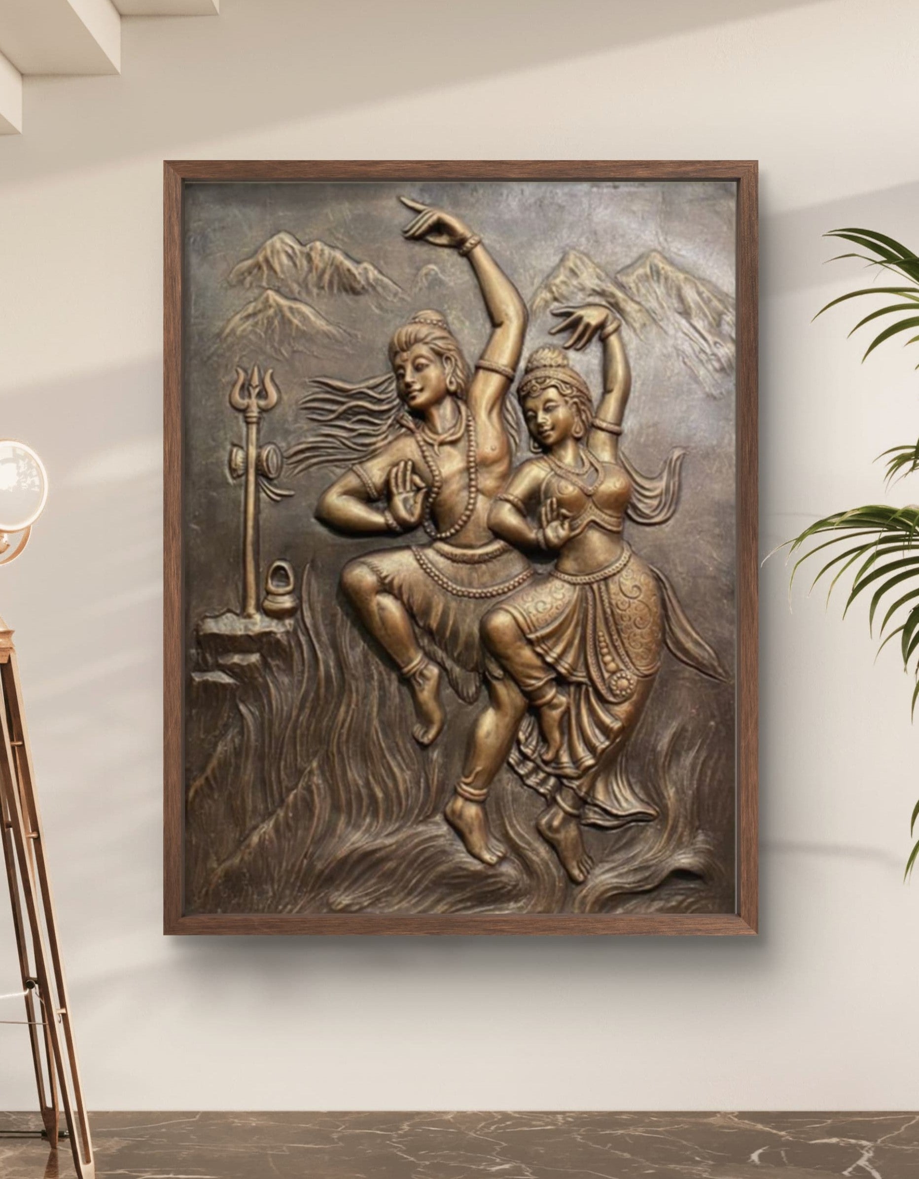 4X3 Feet | Shiv Parvati Dancing 3D Relief Mural – Ready to Hang
