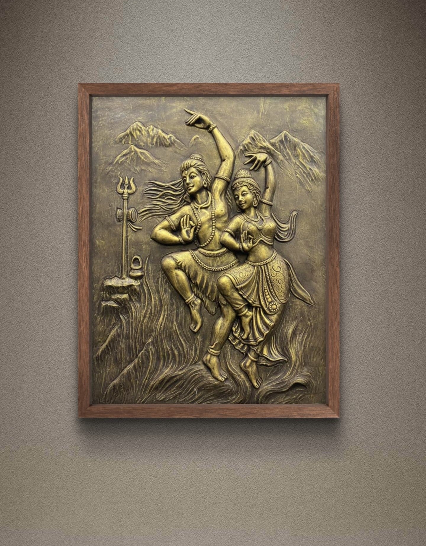 4X3 Feet | Shiv Parvati Dancing 3D Relief Mural – Ready to Hang