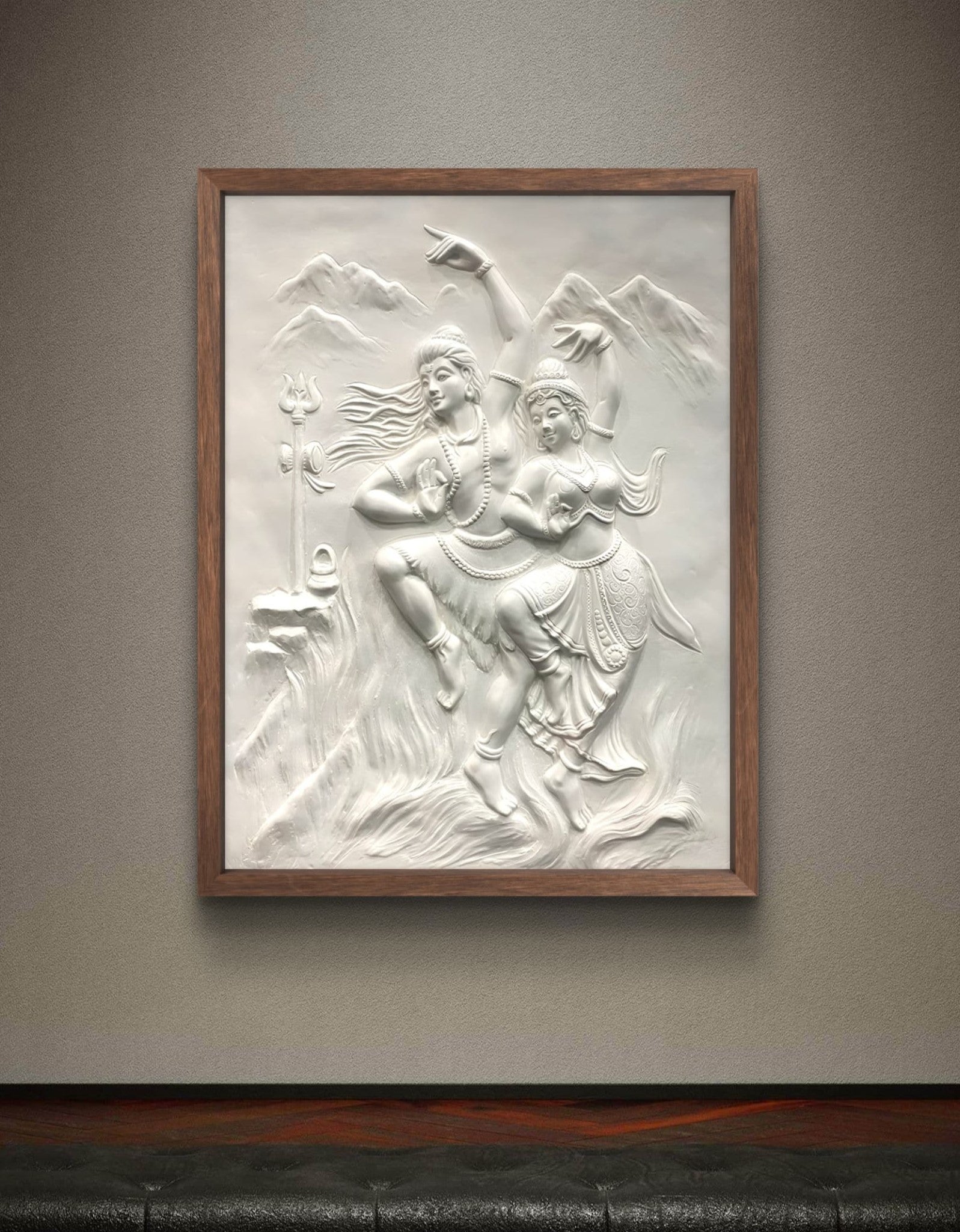 4X3 Feet | Shiv Parvati Dancing 3D Relief Mural – Ready to Hang