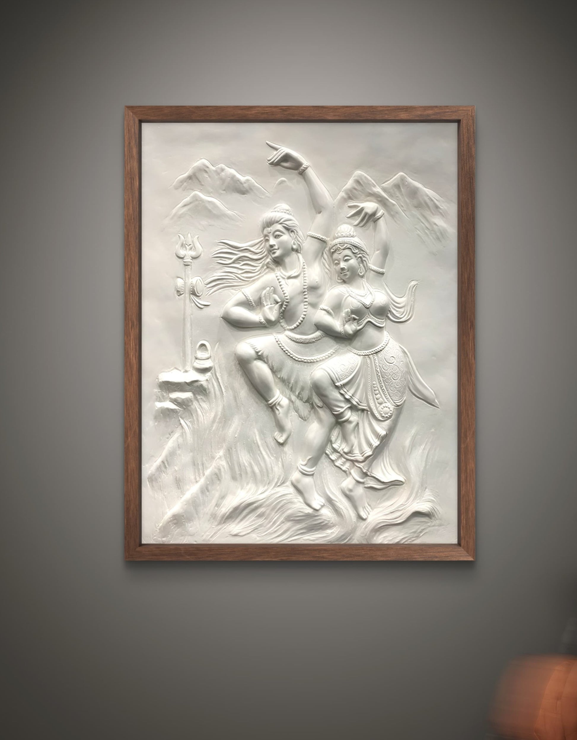 4X3 Feet | Shiv Parvati Dancing 3D Relief Mural – Ready to Hang