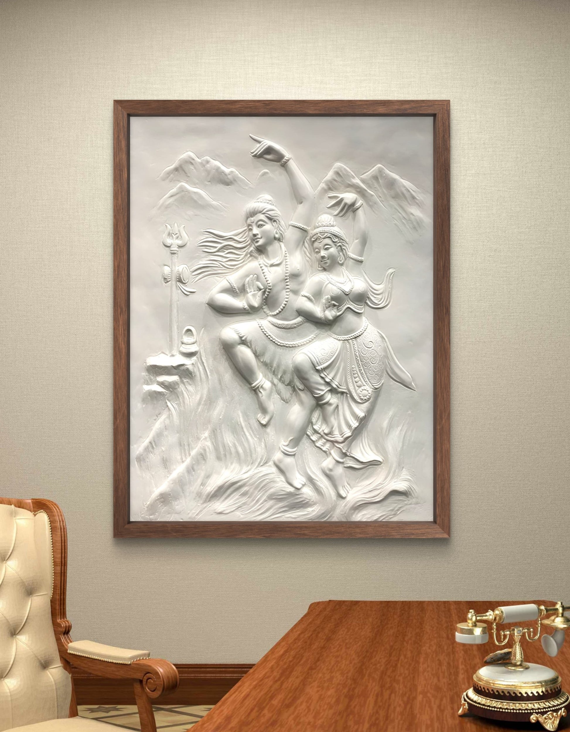 4X3 Feet | Shiv Parvati Dancing 3D Relief Mural – Ready to Hang