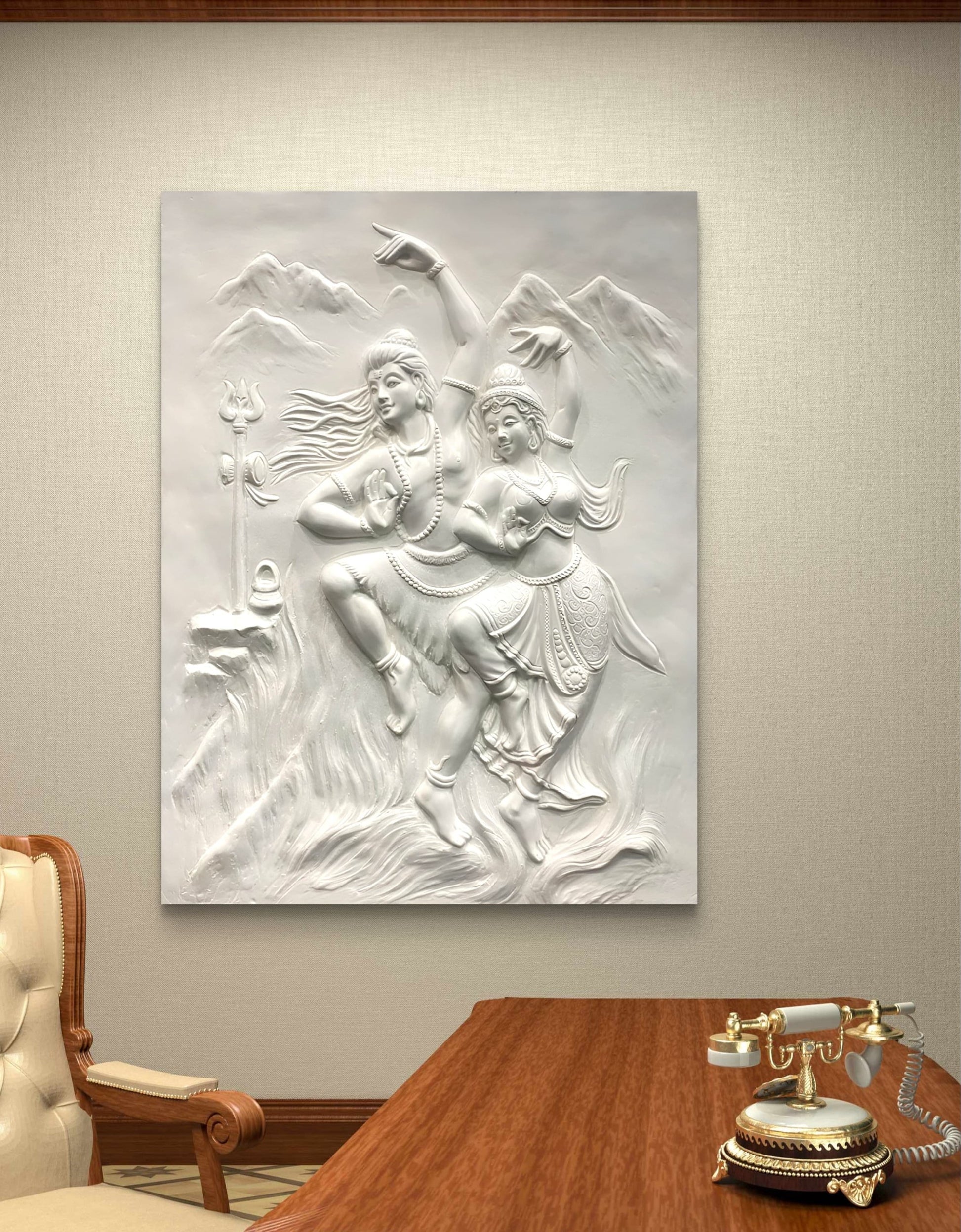 4X3 Feet | Shiv Parvati Dancing 3D Relief Mural – Ready to Hang