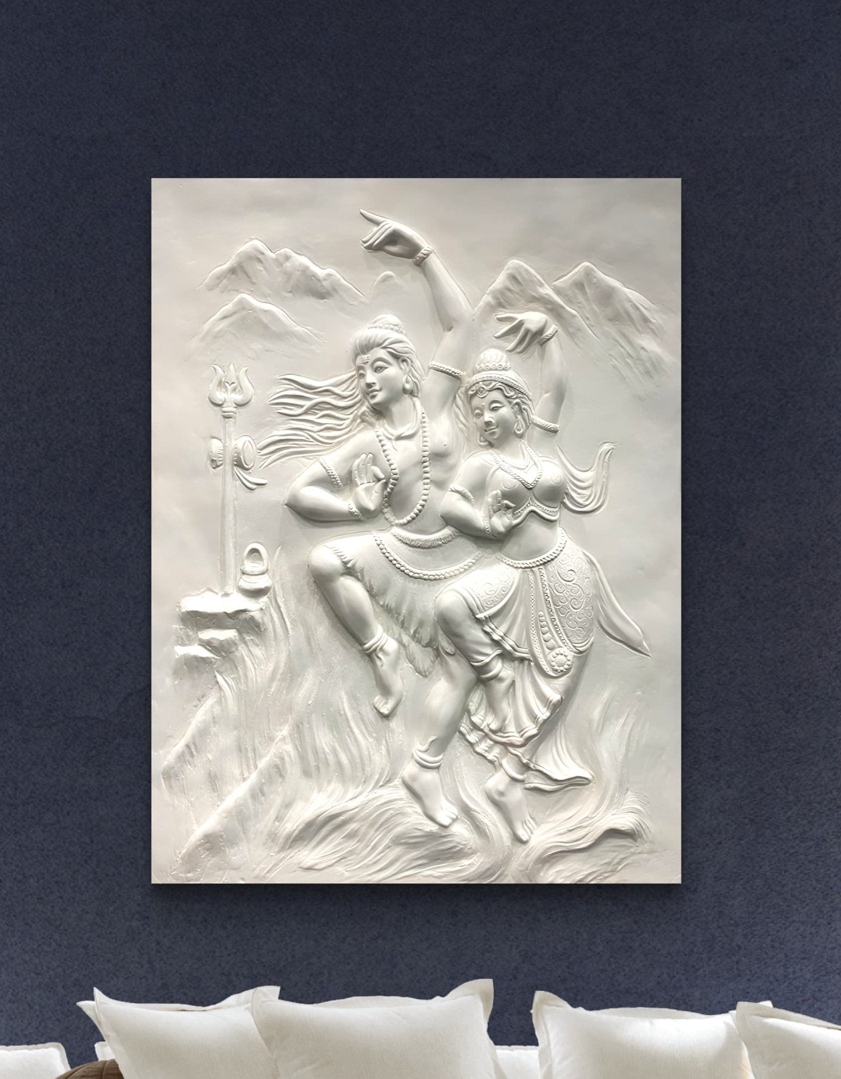4X3 Feet | Shiv Parvati Dancing 3D Relief Mural – Ready to Hang