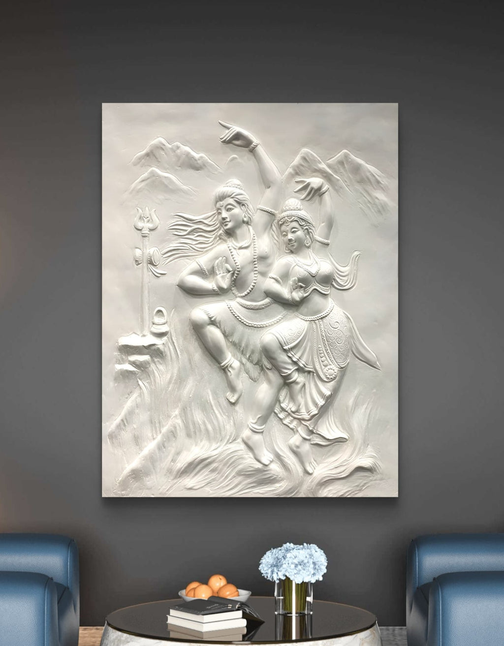 4X3 Feet | Shiv Parvati Dancing 3D Relief Mural – Ready to Hang