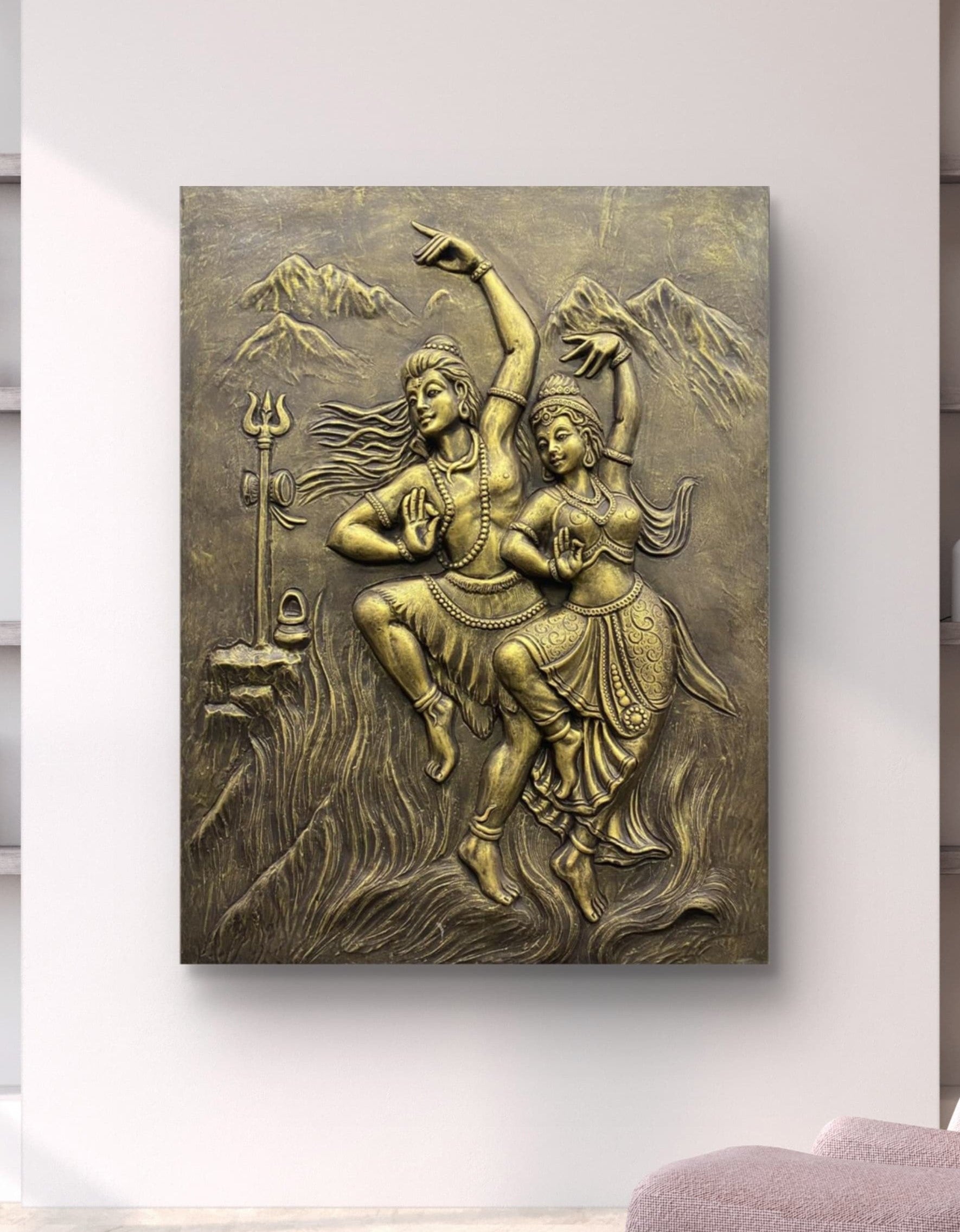 4X3 Feet | Shiv Parvati Dancing 3D Relief Mural – Ready to Hang