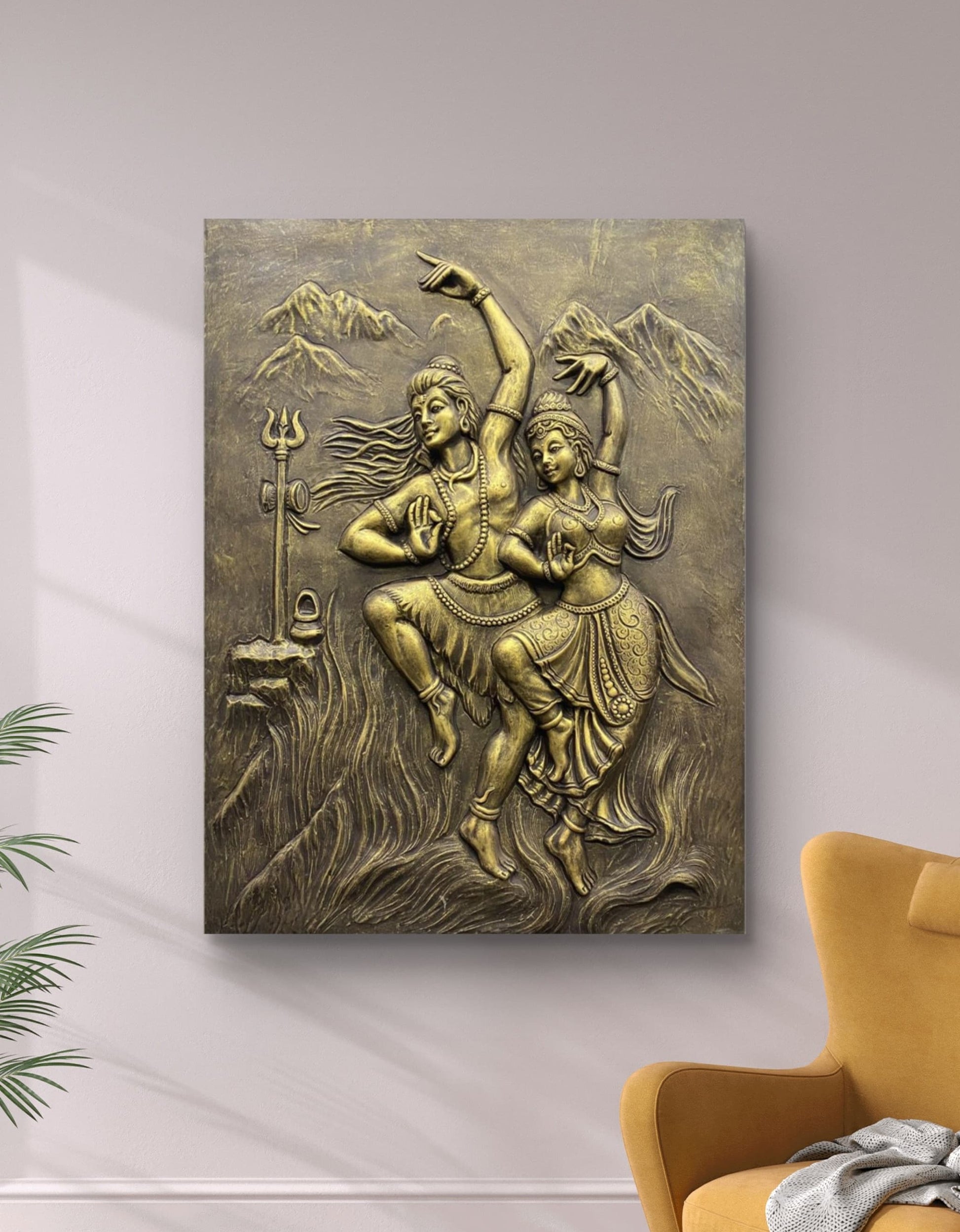 4X3 Feet | Shiv Parvati Dancing 3D Relief Mural – Ready to Hang