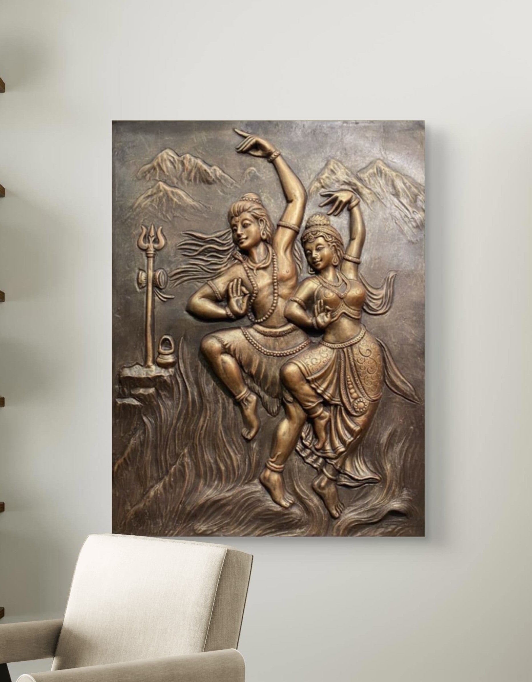 4X3 Feet | Shiv Parvati Dancing 3D Relief Mural – Ready to Hang