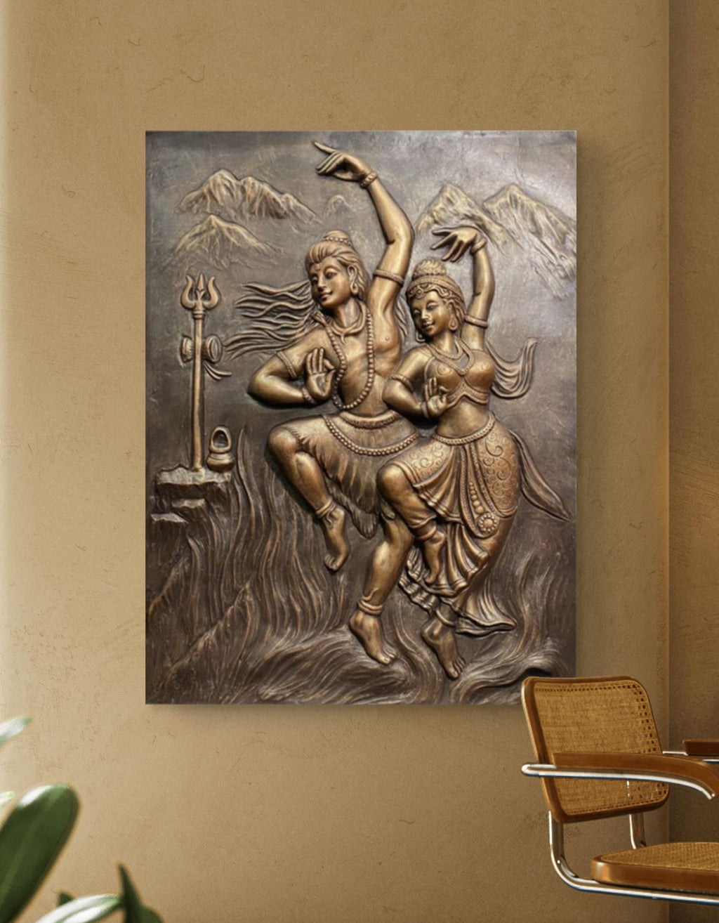 4X3 Feet | Shiv Parvati Dancing 3D Relief Mural – Ready to Hang