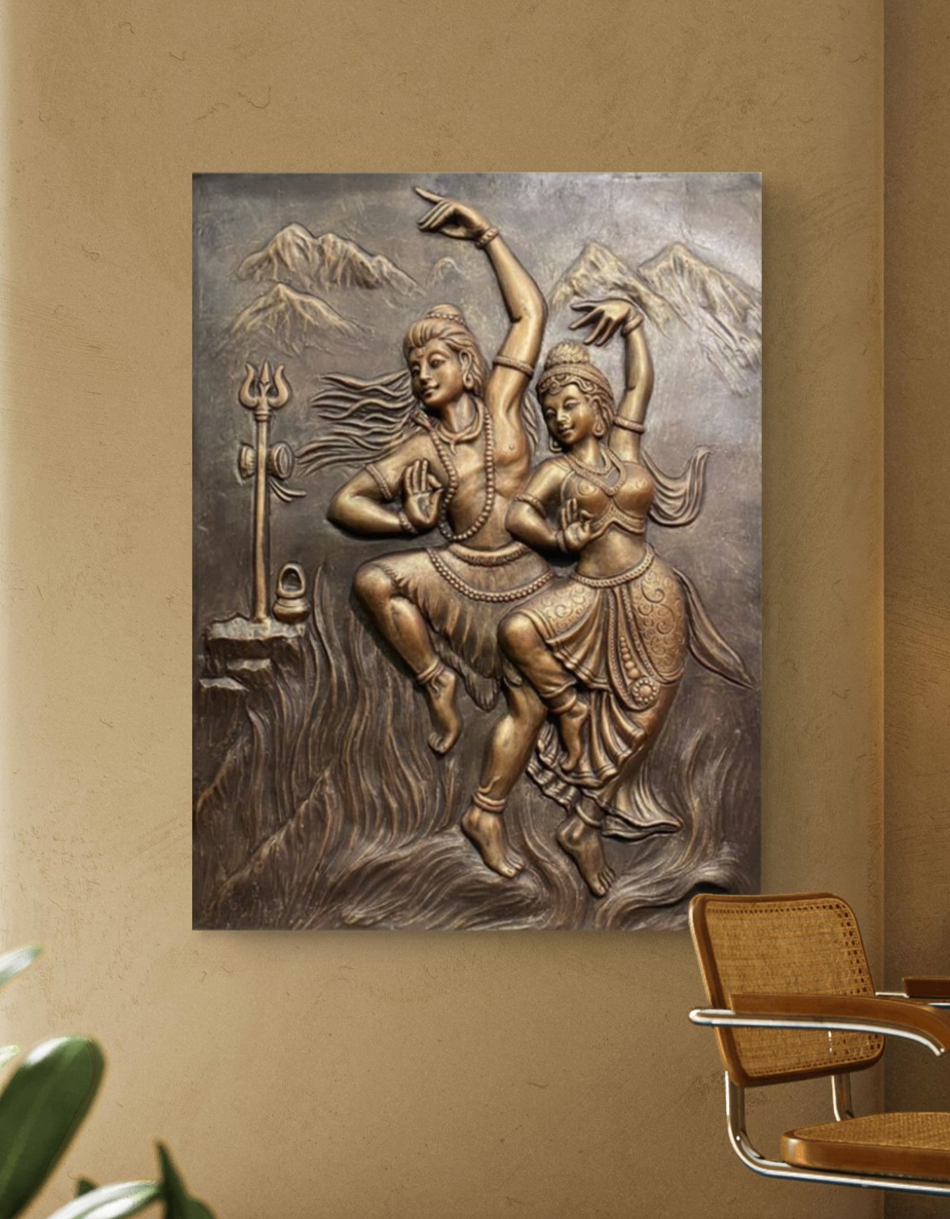 4X3 Feet | Shiv Parvati Dancing 3D Relief Mural – Ready to Hang