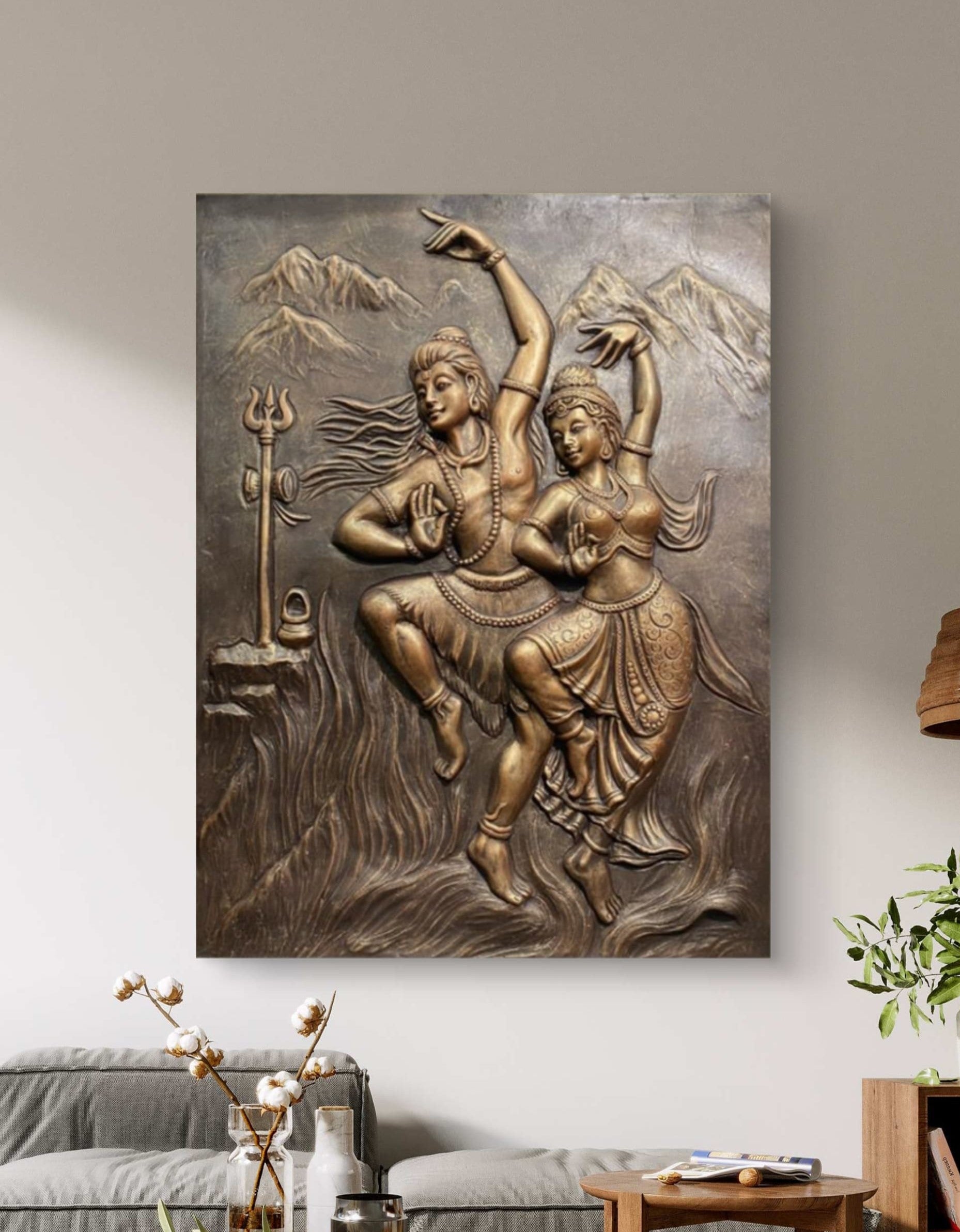 4X3 Feet | Shiv Parvati Dancing 3D Relief Mural – Ready to Hang