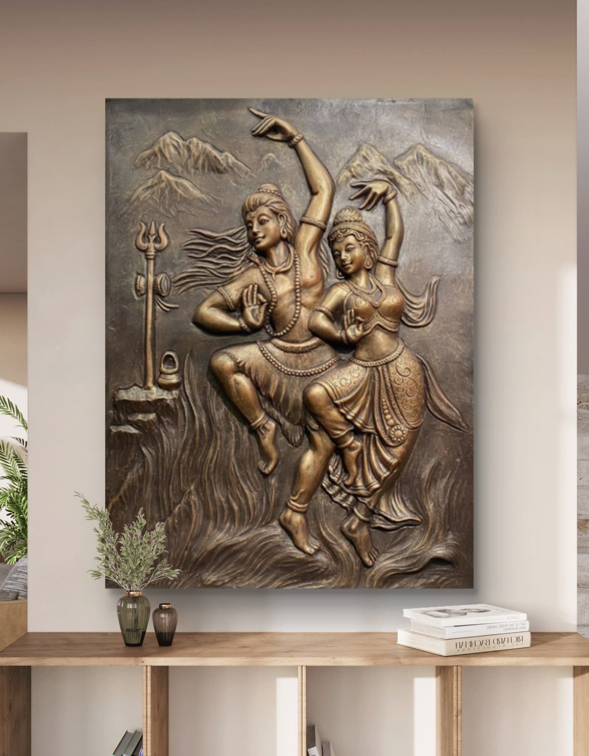 4X3 Feet | Shiv Parvati Dancing 3D Relief Mural – Ready to Hang