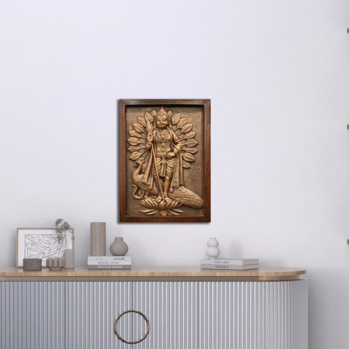 Lord Murugan 3D Relief Mural Wall Art – 20x15 Inch (Bronze & Golden)