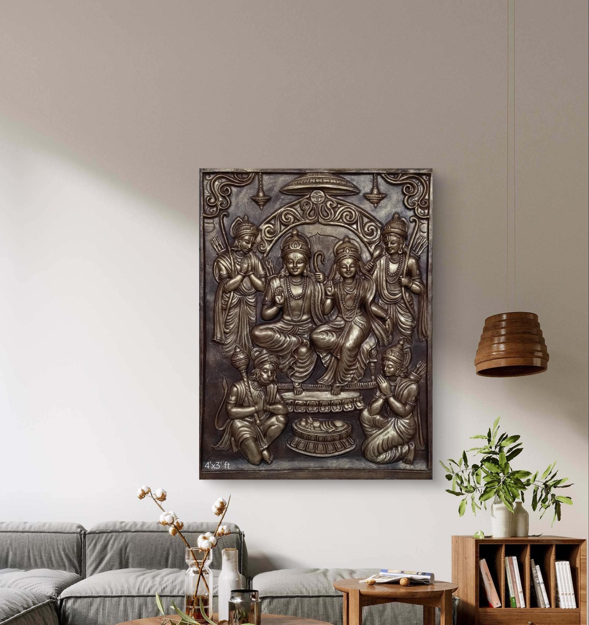 Ram Darbar 3D Relief Mural – 4x3 Feet | Divine Elegance in Bronze, Golden & White
