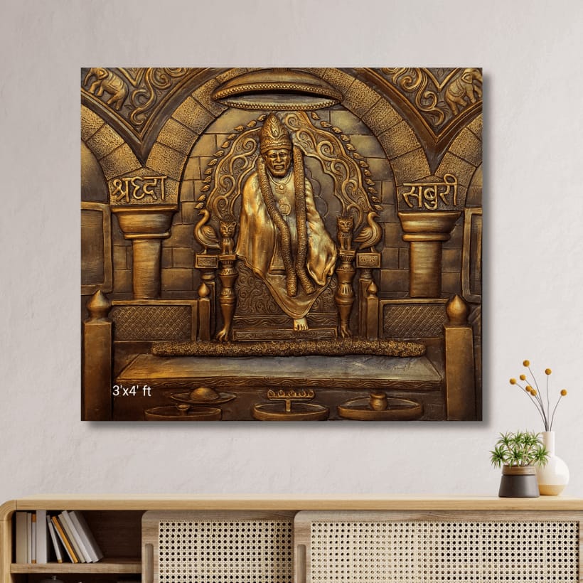 4x3 Feet Shirdi Sai Baba 3D Relief Mural | Spiritual Wall Art for Home & Temple Décor