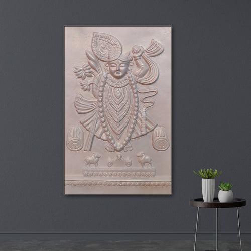3x2 Feet Shrinathji 3D Relief Mural Wall Art –  (Bronze, Golden & White)