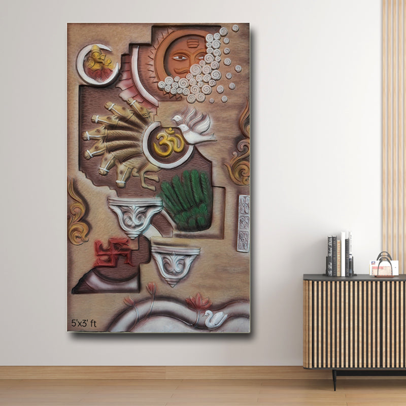 5x3 Feet Vastu Wall Mural | 3D Abstract Relief Art for Positive Energy & Harmony